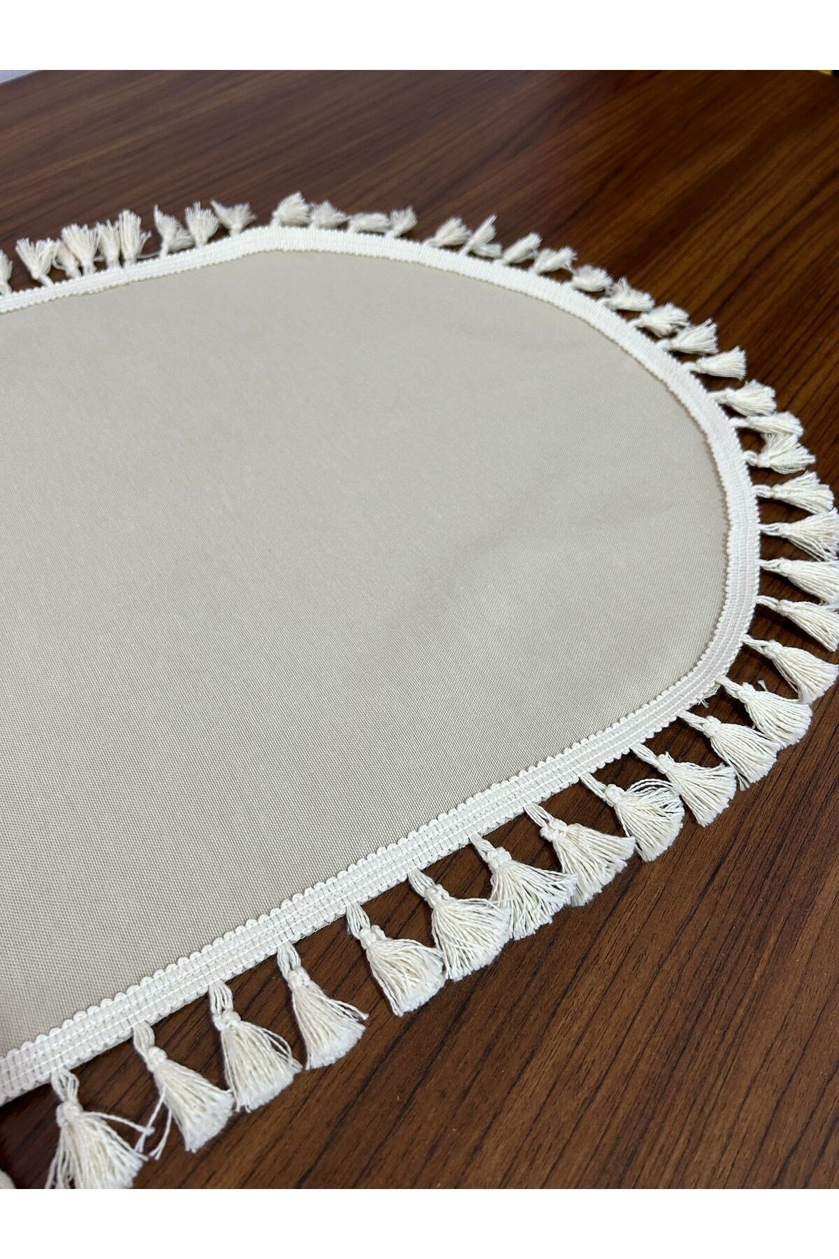 Püskül Detaylı Oval Keten Runner 40x150