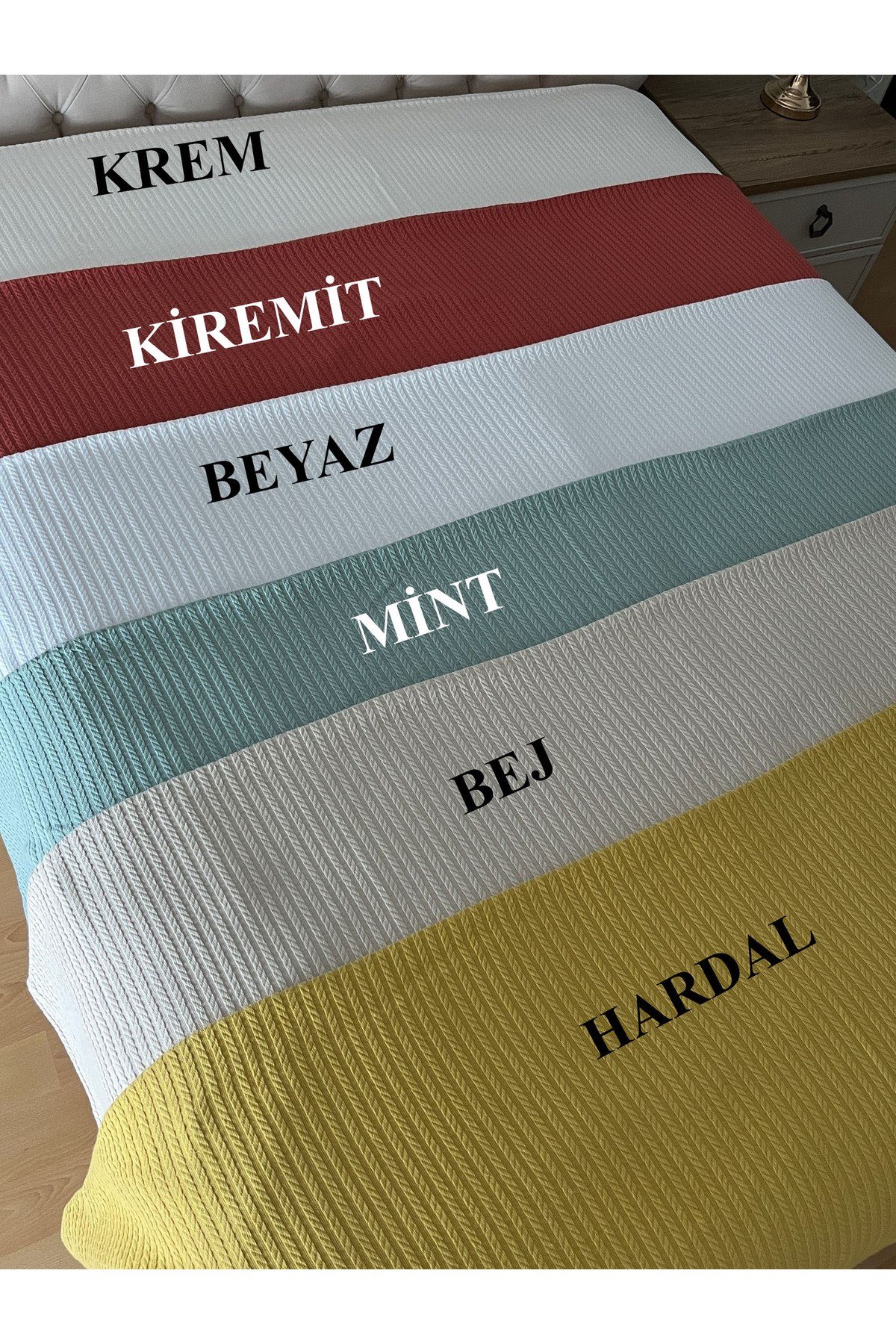 Saç Örgü Modelli Çift Kişilik Pamuklu Pike Krem 220 x 220 cm
