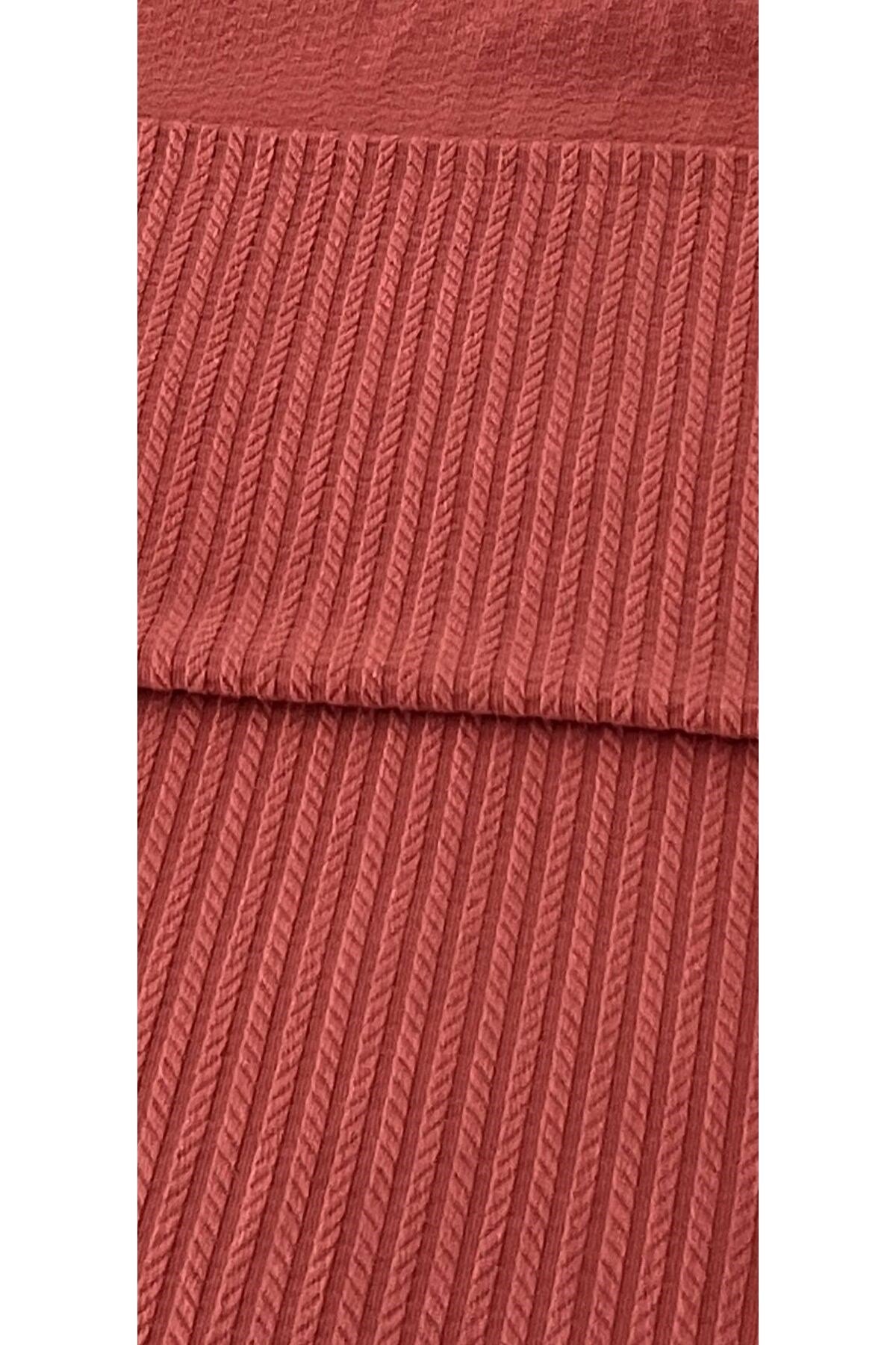 Saç Örgü Modelli Çift Kişilik Pamuklu Pike Takımı Kiremit 220 x 220 cm