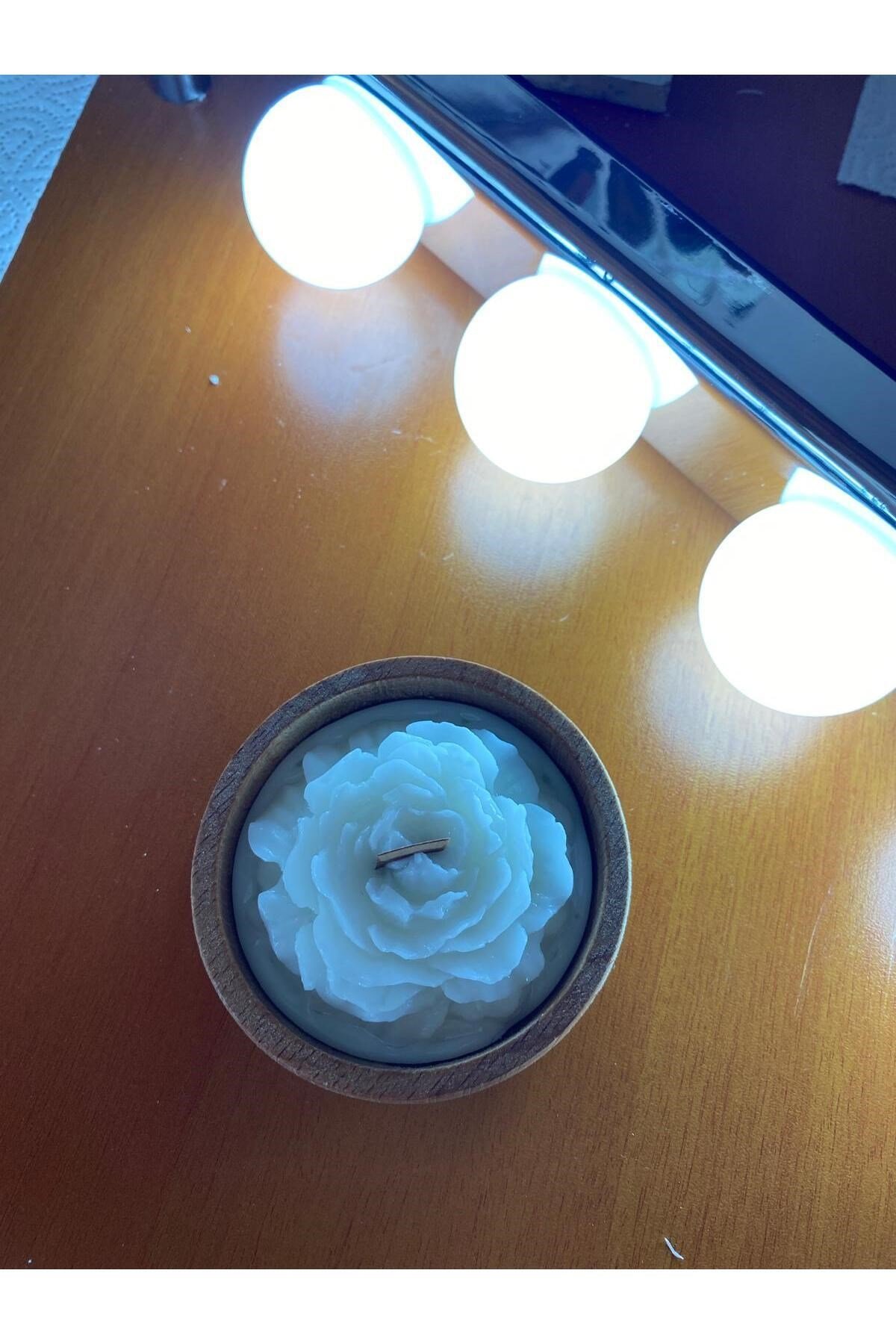 Şakayık Çiçekli Dekoratif Ahşap Kase Özel Tasarım Kokulu Aromaterapi Mum