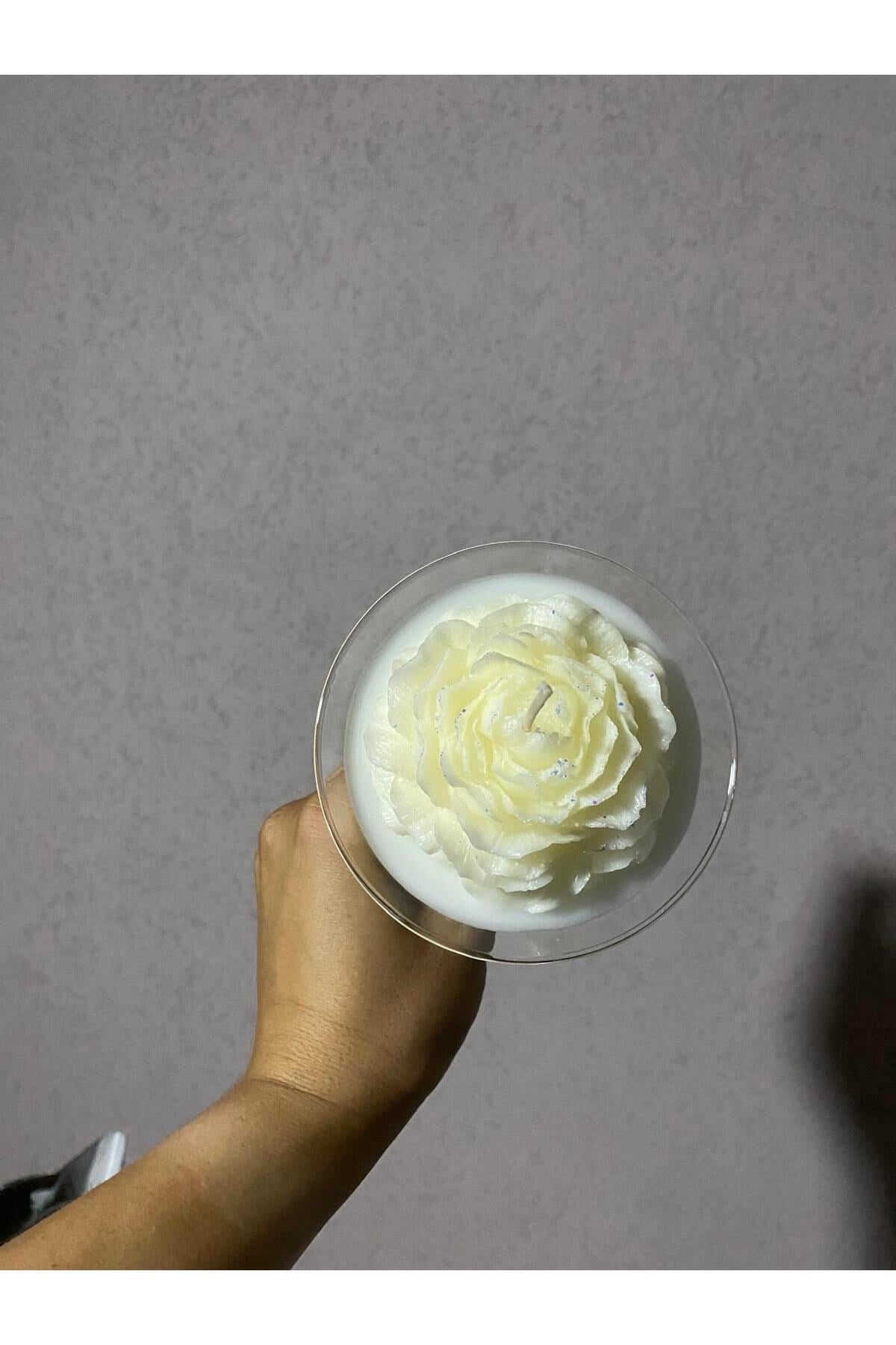 Şakayık Çiçekli Dekoratif Cam Kase Özel Tasarım Kokulu Aromaterapi Mum