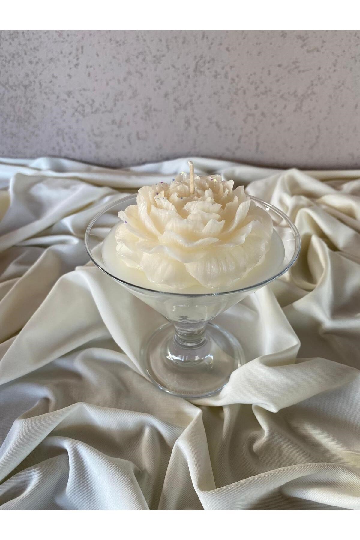 Şakayık Çiçekli Dekoratif Cam Kase Özel Tasarım Kokulu Aromaterapi Mum