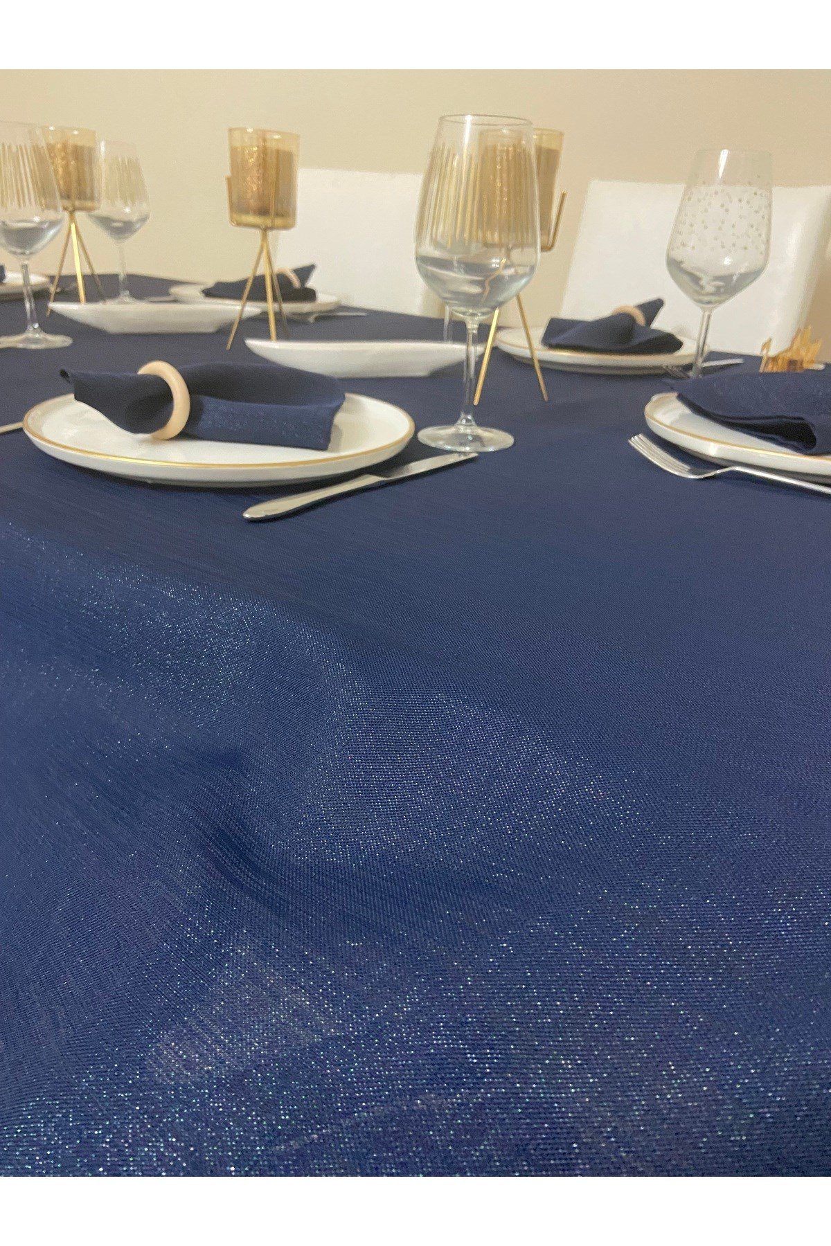 Simli Dertsiz OVAL Masa Örtüsü Lacivert