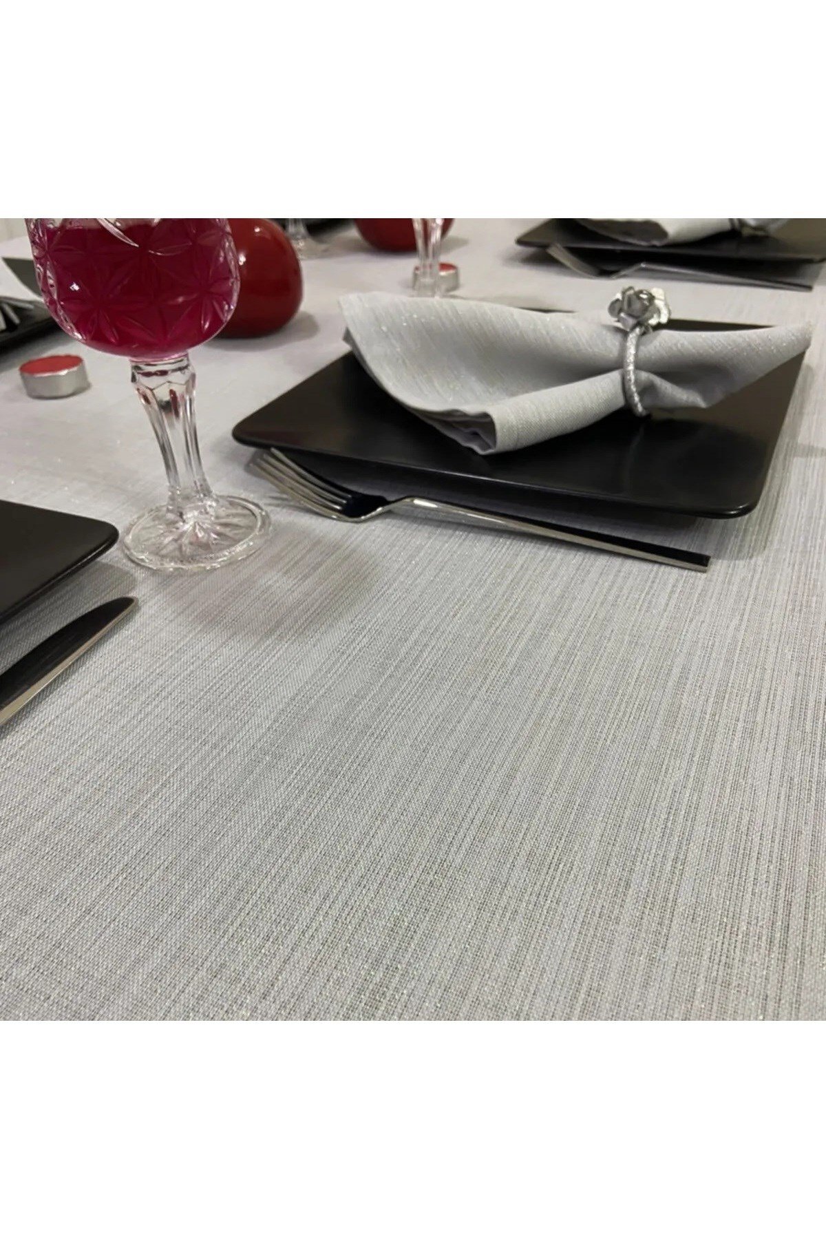 Simli Keten Görünümlü Dertsiz Kumaş Servis Peçetesi 6'lı Set Gri