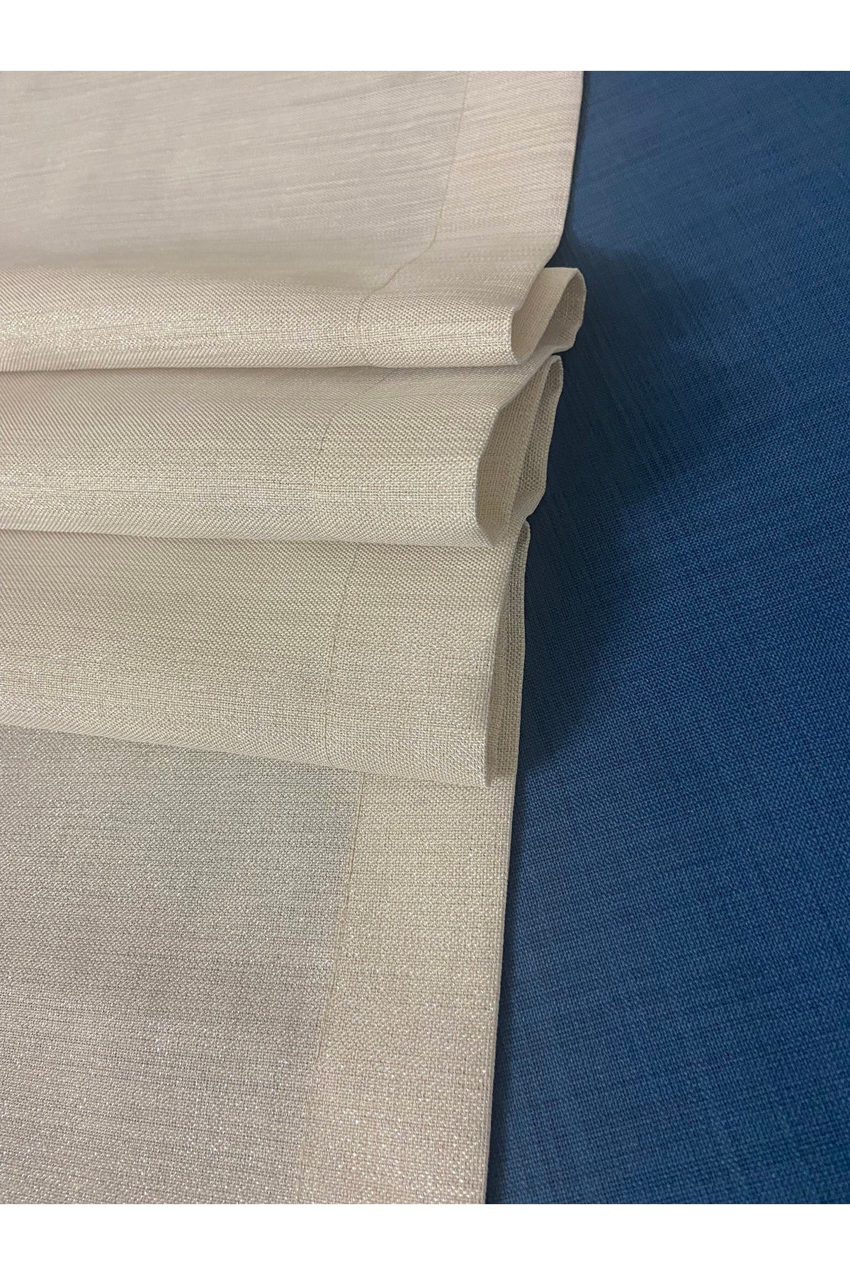 Simli Keten Görünümlü Dikdörtgen Runner Krem 40 X 150