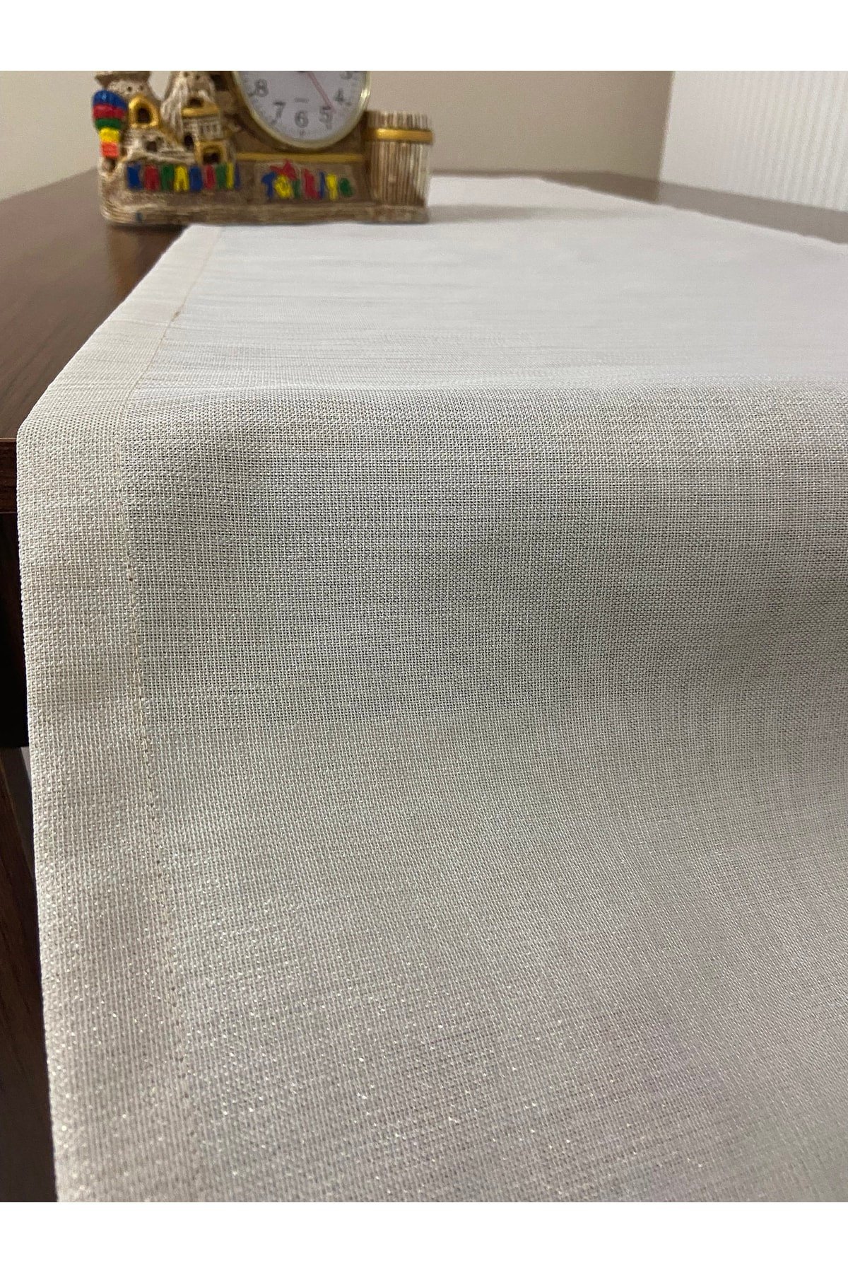 Simli Keten Görünümlü Dikdörtgen Runner Krem 40 X 150