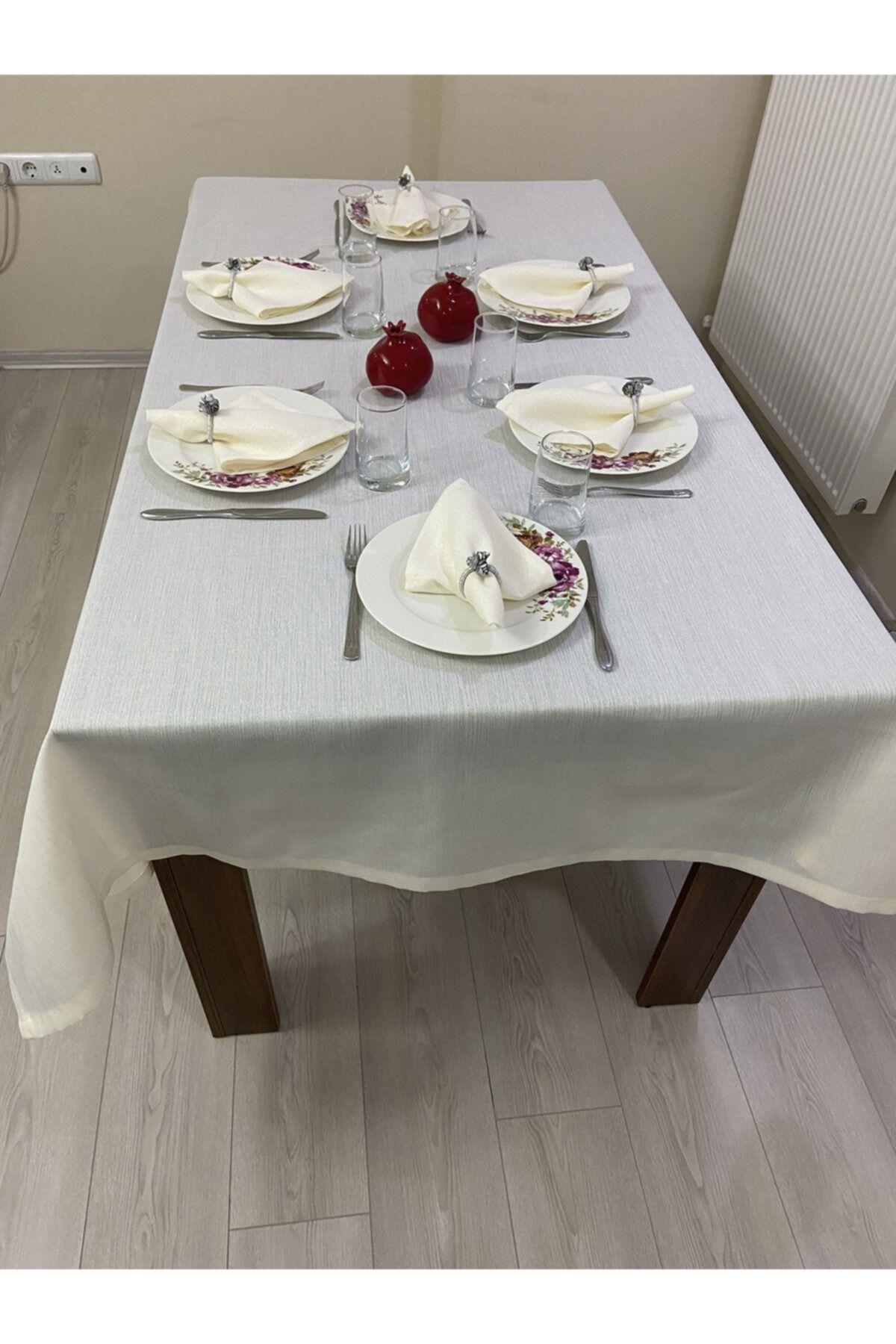 Simli Masa Örtüsü Bej 13 Parça Set