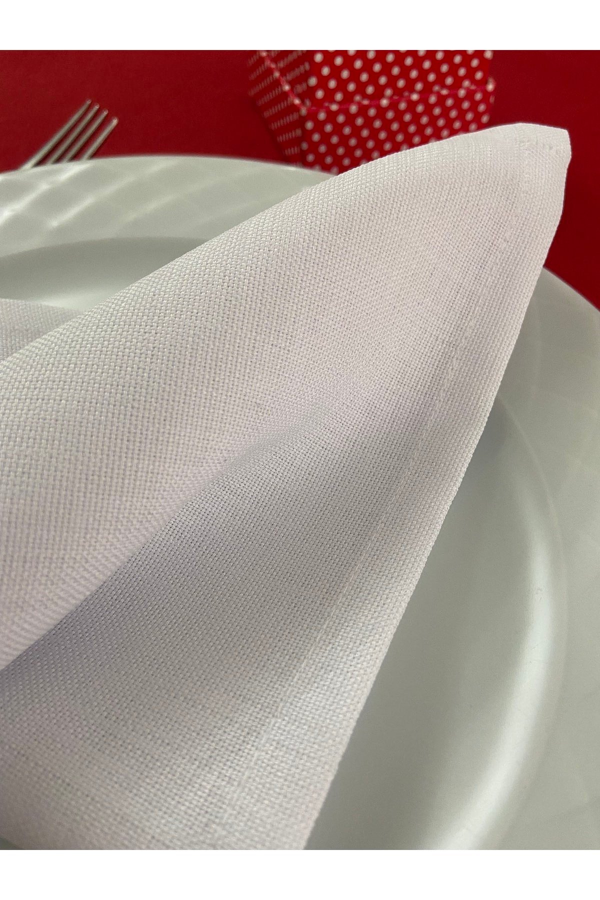 Simsiz Keten Dertsiz Kumaş Servis Peçetesi 6'lı Set Beyaz