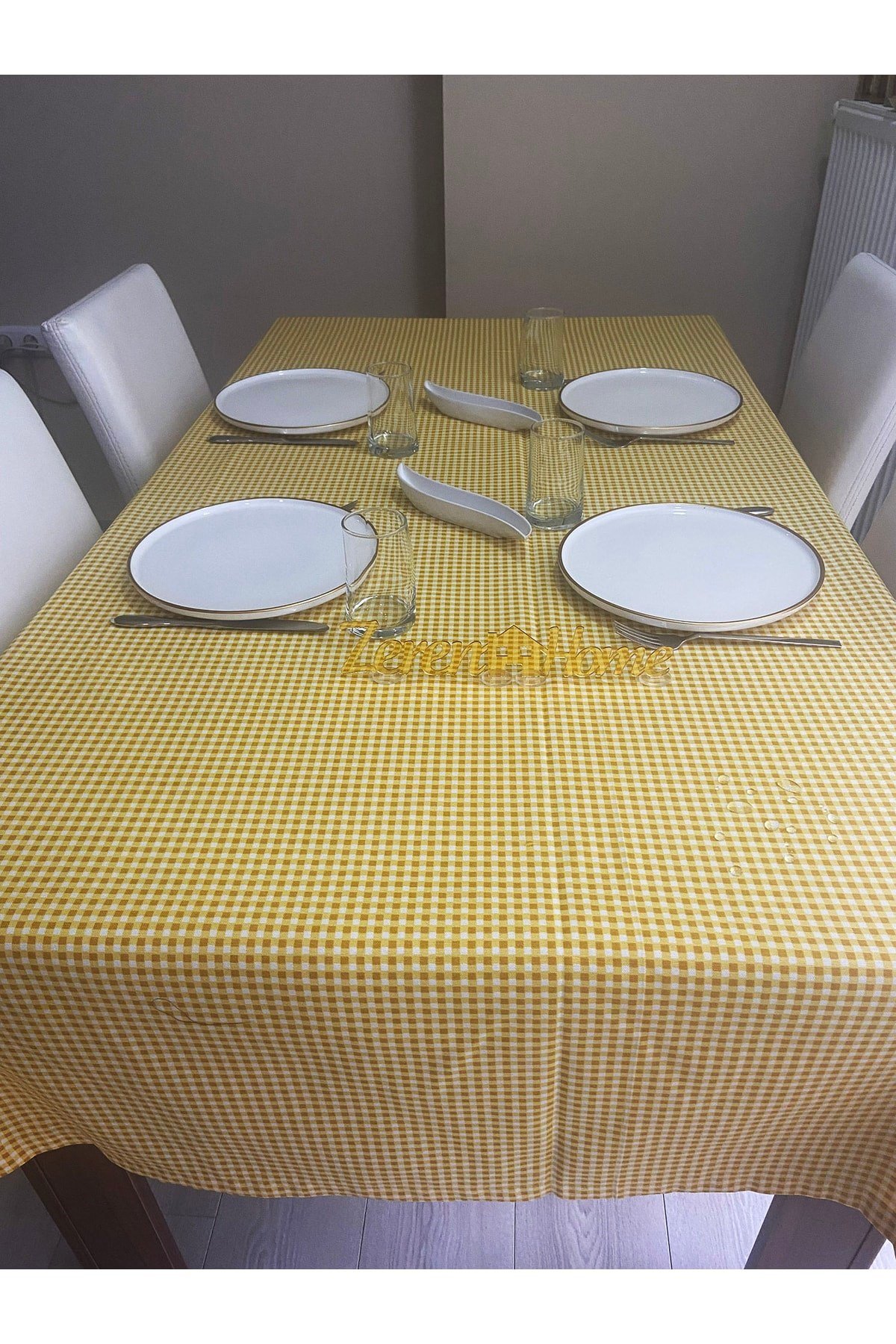 Sıvı Geçirmez Dertsiz Masa Örtüsü Mini Piti Kare Sarı