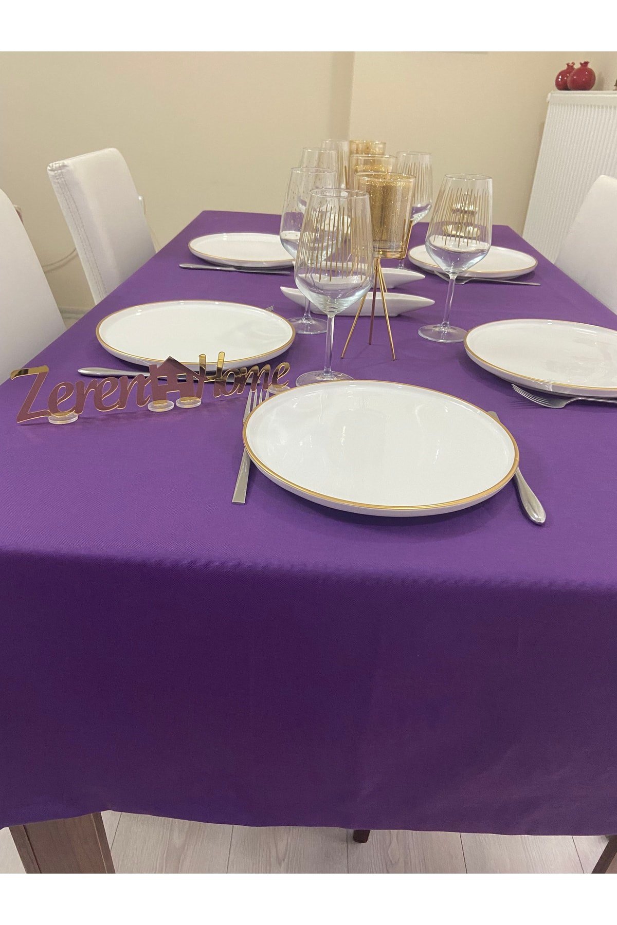 Sıvı Geçirmez Dertsiz Masa Örtüsü Mor