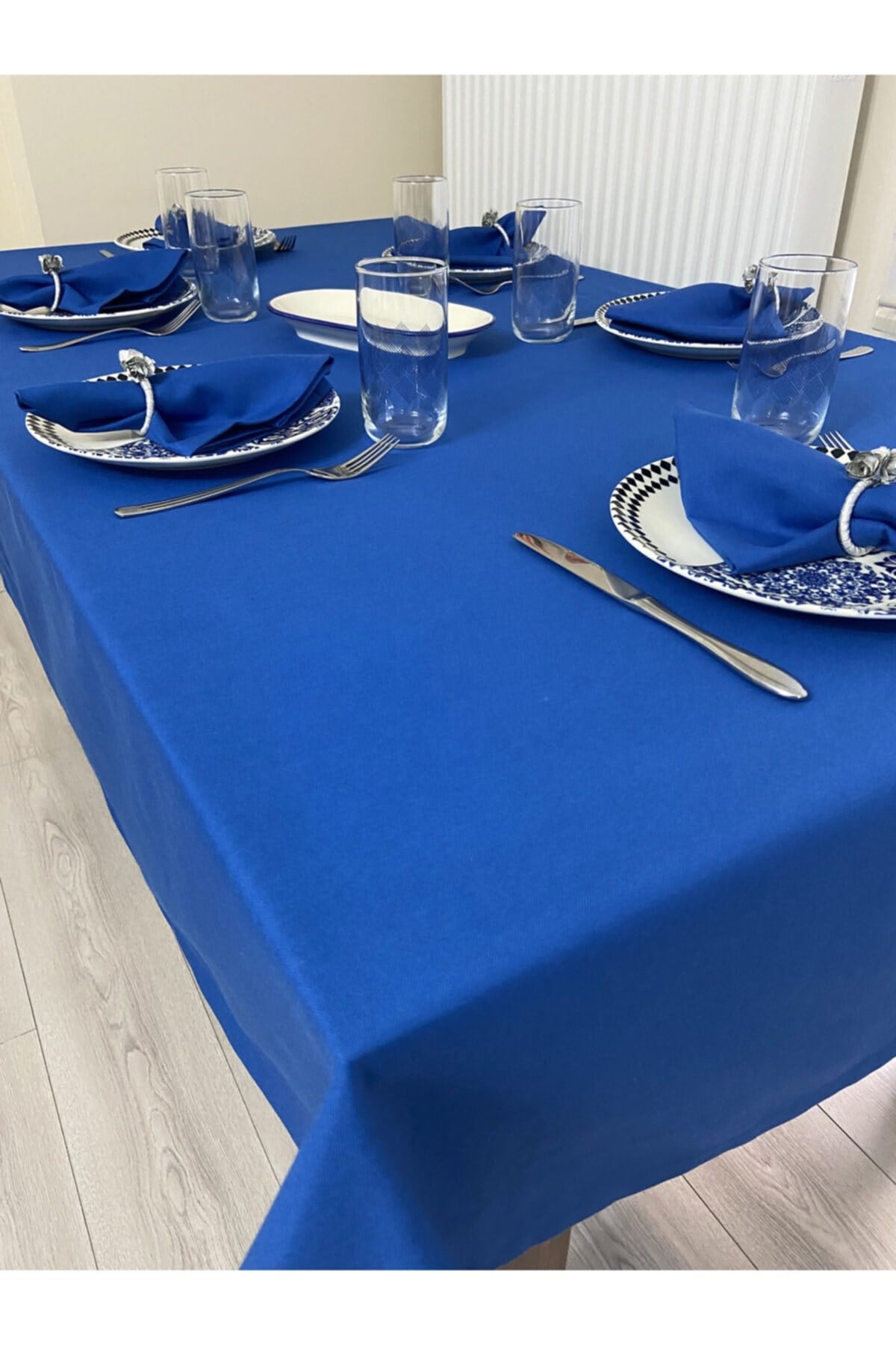 Sıvı Geçirmez Dertsiz Masa Örtüsü Saks Mavi 25 Parça Set