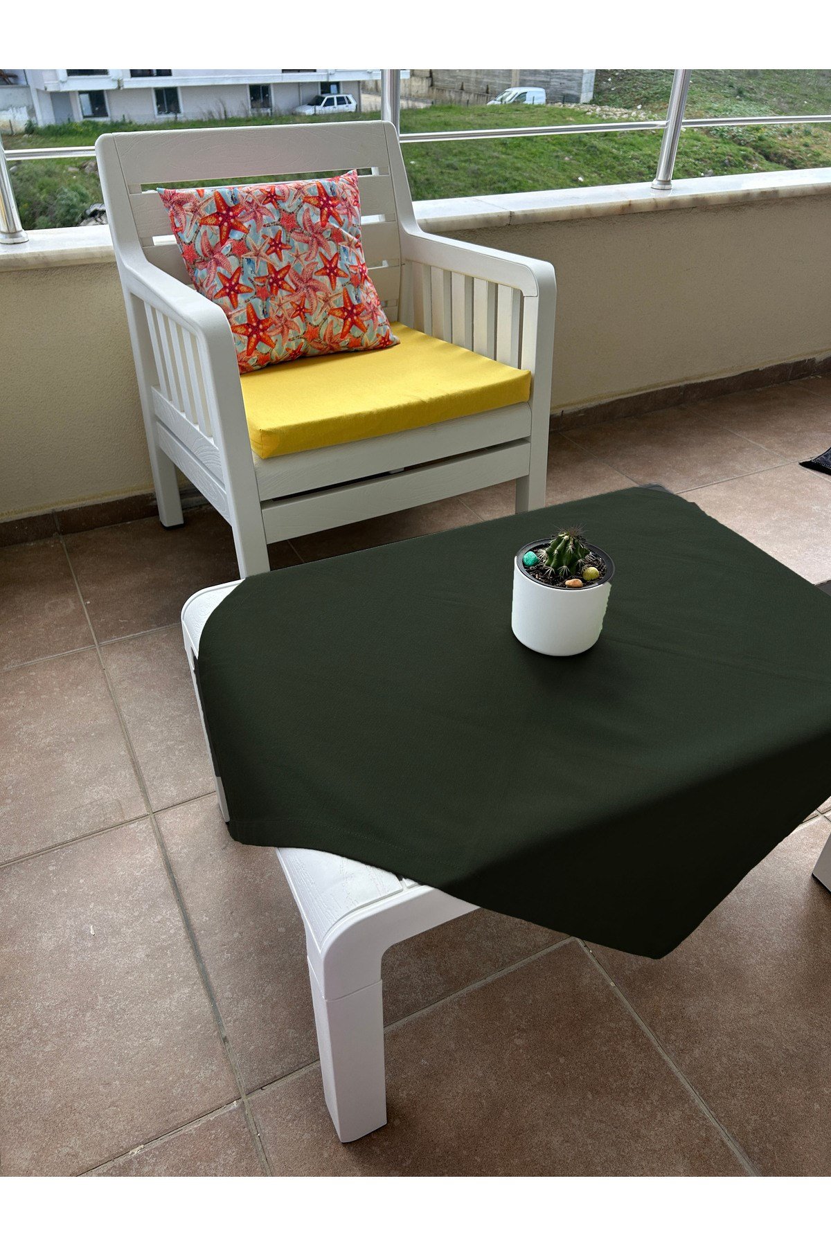 Sıvı Geçirmez Dertsiz Pamuk Keten Kare Masa Örtüsü 80cm x 80cm