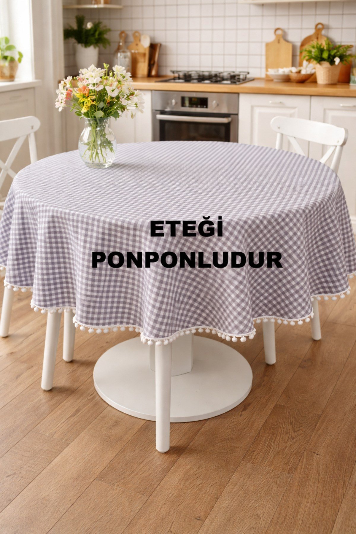 Sıvı Geçirmez Piti Kareli Dertsiz Keten Masa Örtüsü