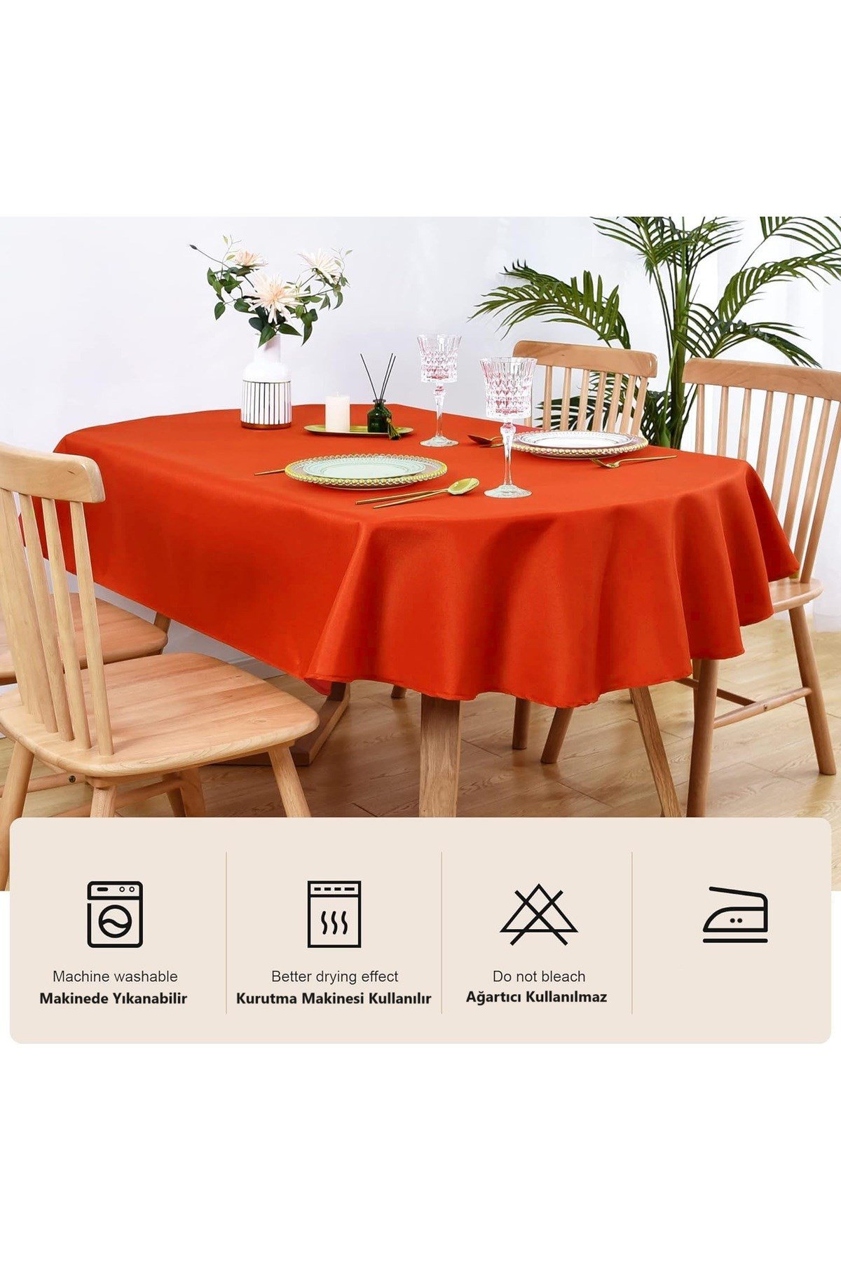 Sıvıya Dayanıklı Dertsiz Oval Masa Örtüsü Kiremit 160 x 240
