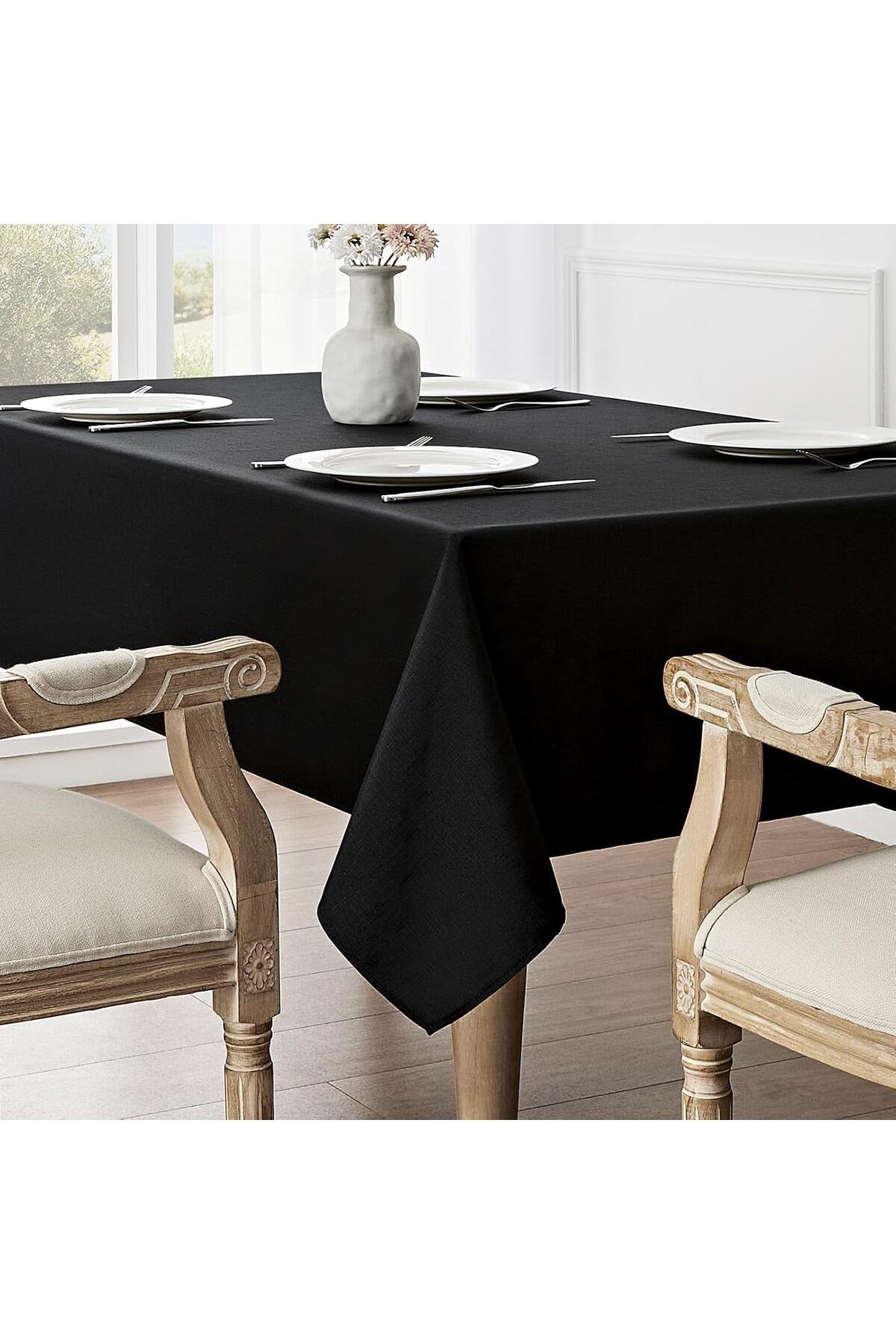 Siyah Keten Masa Örtüsü | Sıvı Geçirmez & Leke Tutmaz | Özel Ölçü Üretim | OEKO-TEX® 100