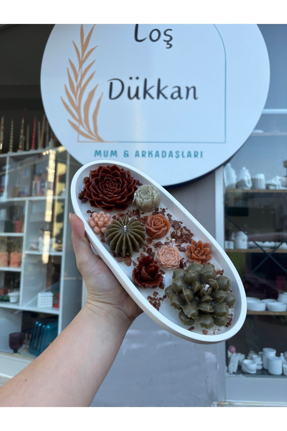 Skulent Aranjman Mum Kayık Kase Büyük Boy