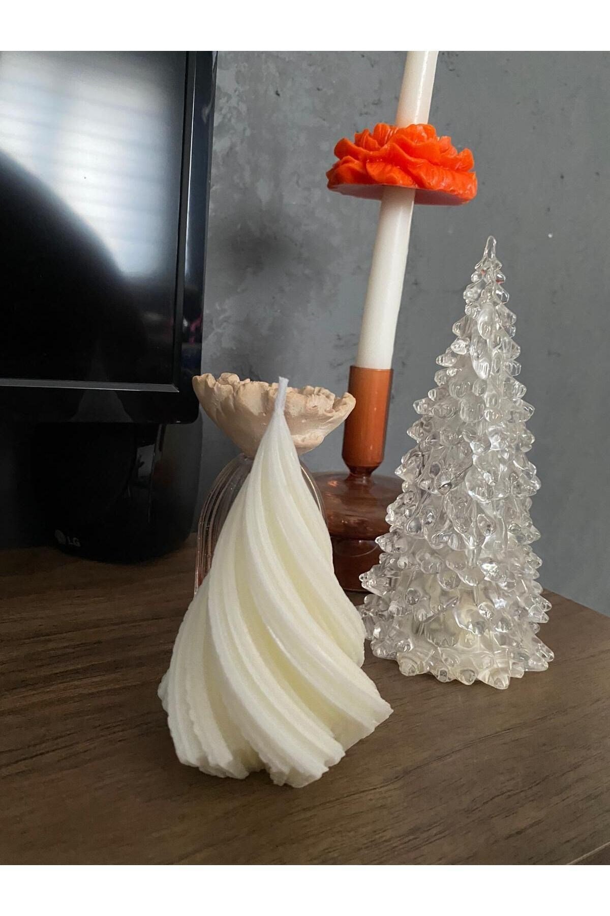 Spiral Büyük Dekoratif Dönence Beyaz Mum 1 Adet