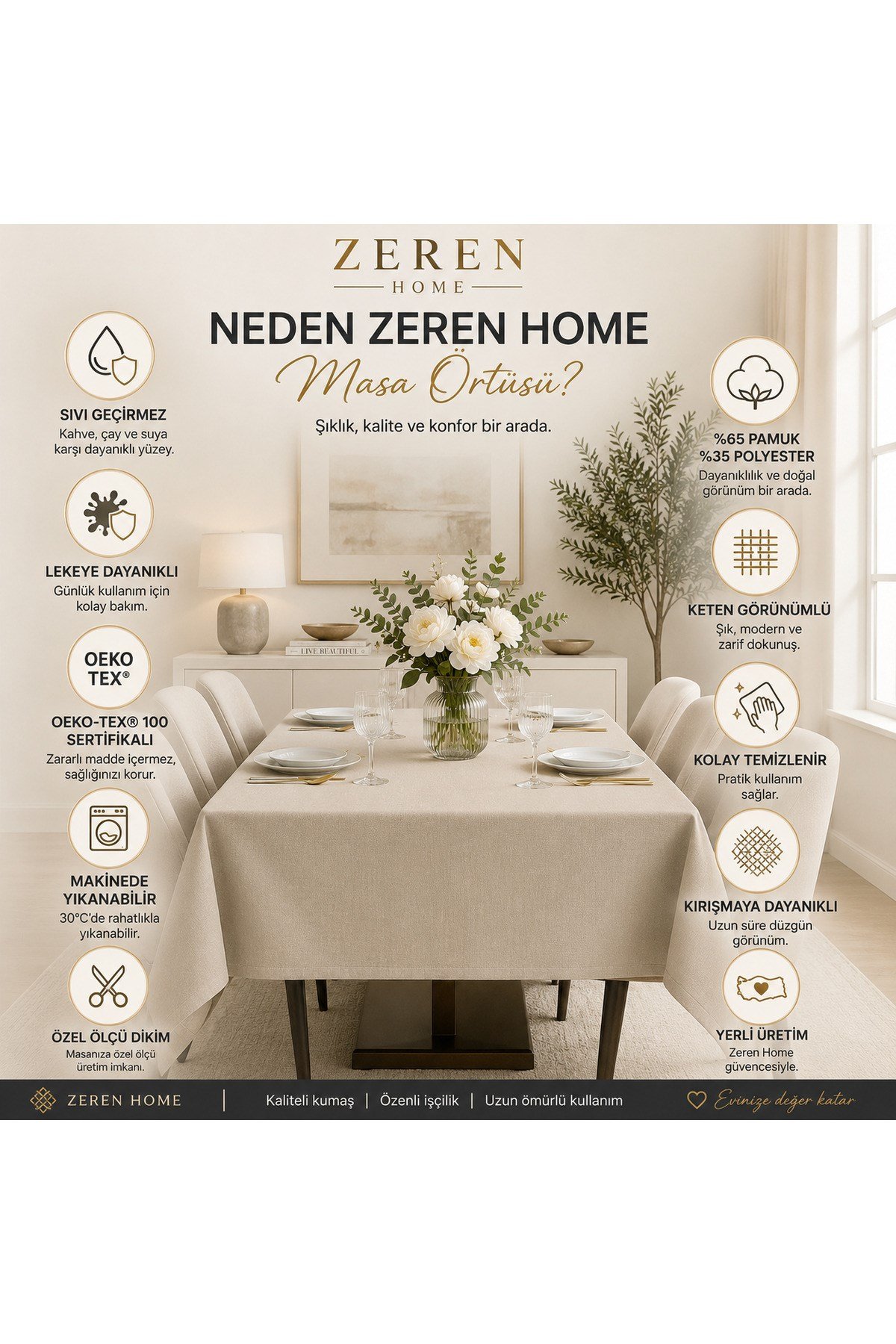 Sunshine Sarı Puantiyeli Masa Örtüsü | Sıvı Geçirmez & Leke Tutmaz | Özel Ölçü Üretim | OEKO-TEX® 100