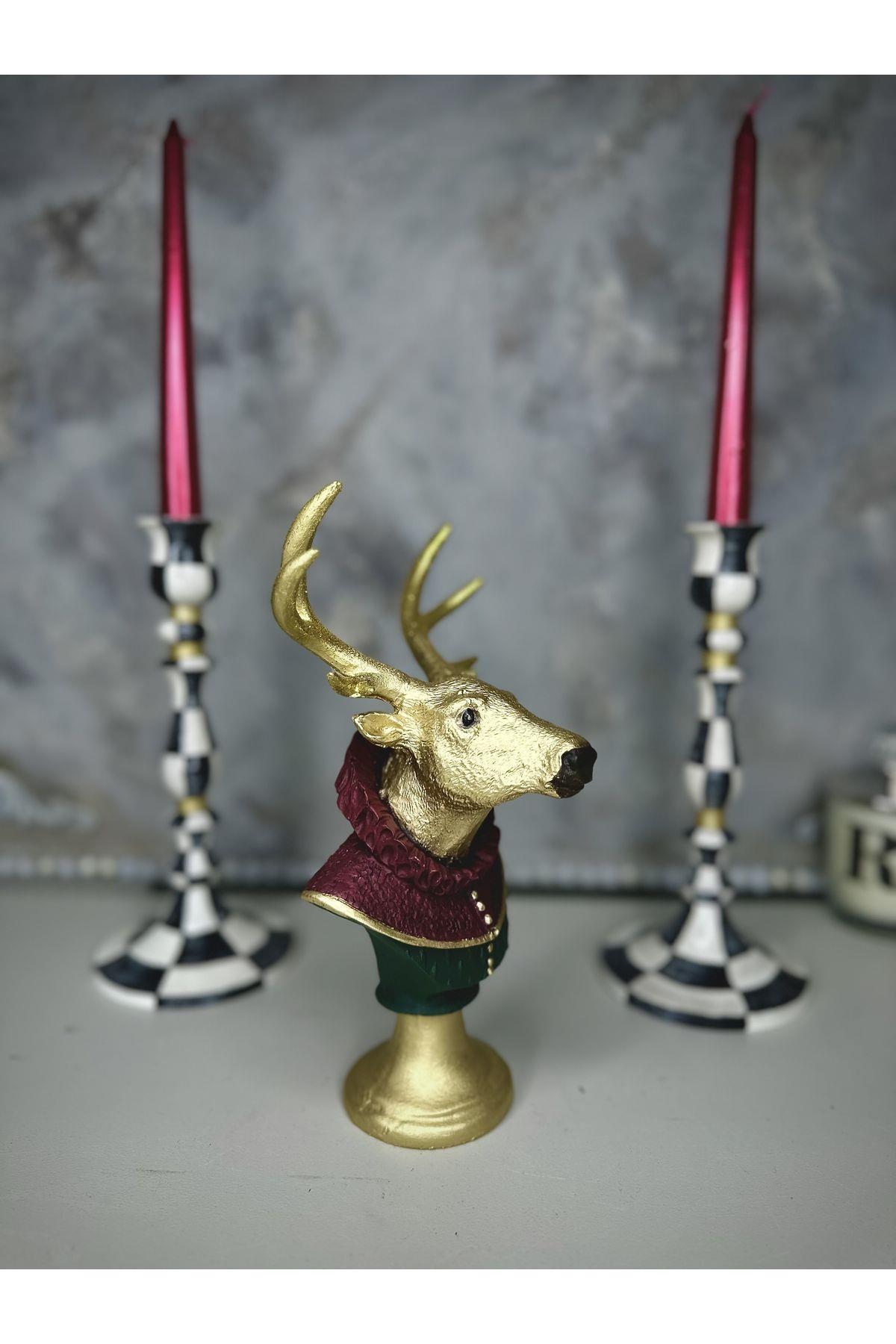 Yeni Yıl Polyester Geyik Büstü Biblo (23x13cm)