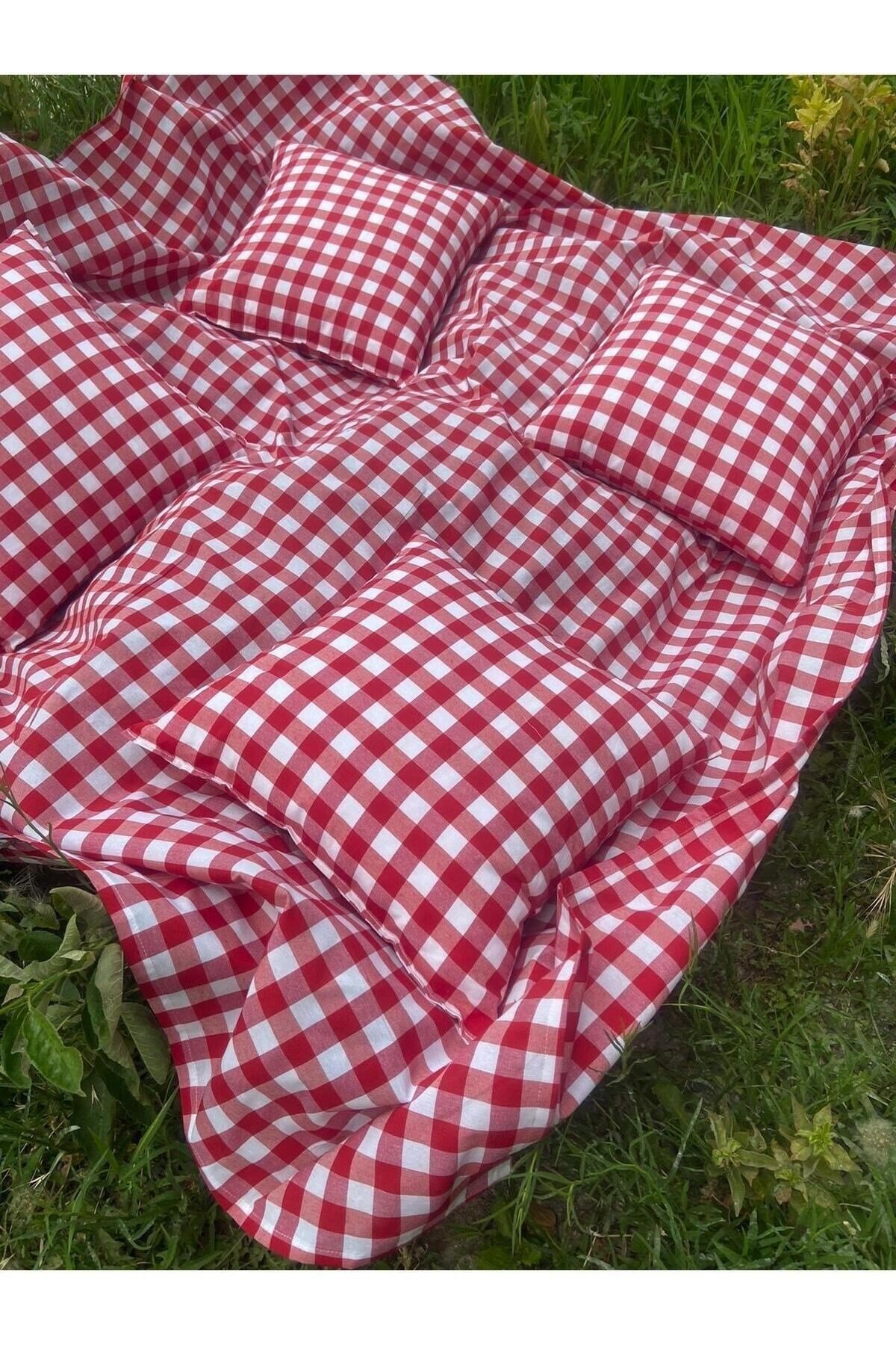 Yer Masa Piknik Örtüsü Sofra Bezi 170 x 170 , 6 Adet Minder 40 x 40cm Takım