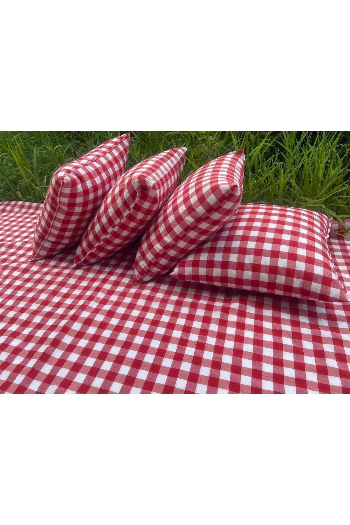 Yer Masa Piknik Örtüsü Sofra Bezi 170 x 170 , 4 Minder 40 x 40cm Takım