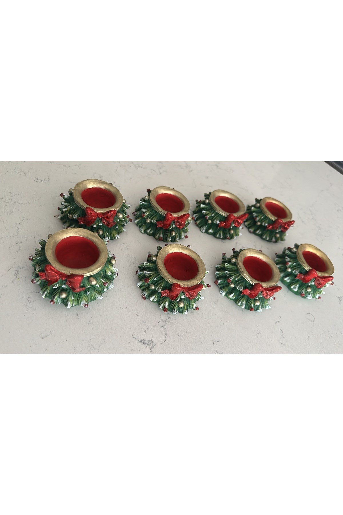 Yılbaşı Hediyesi Çamlı Mumluk Kurdele Detaylı 9X9 CM