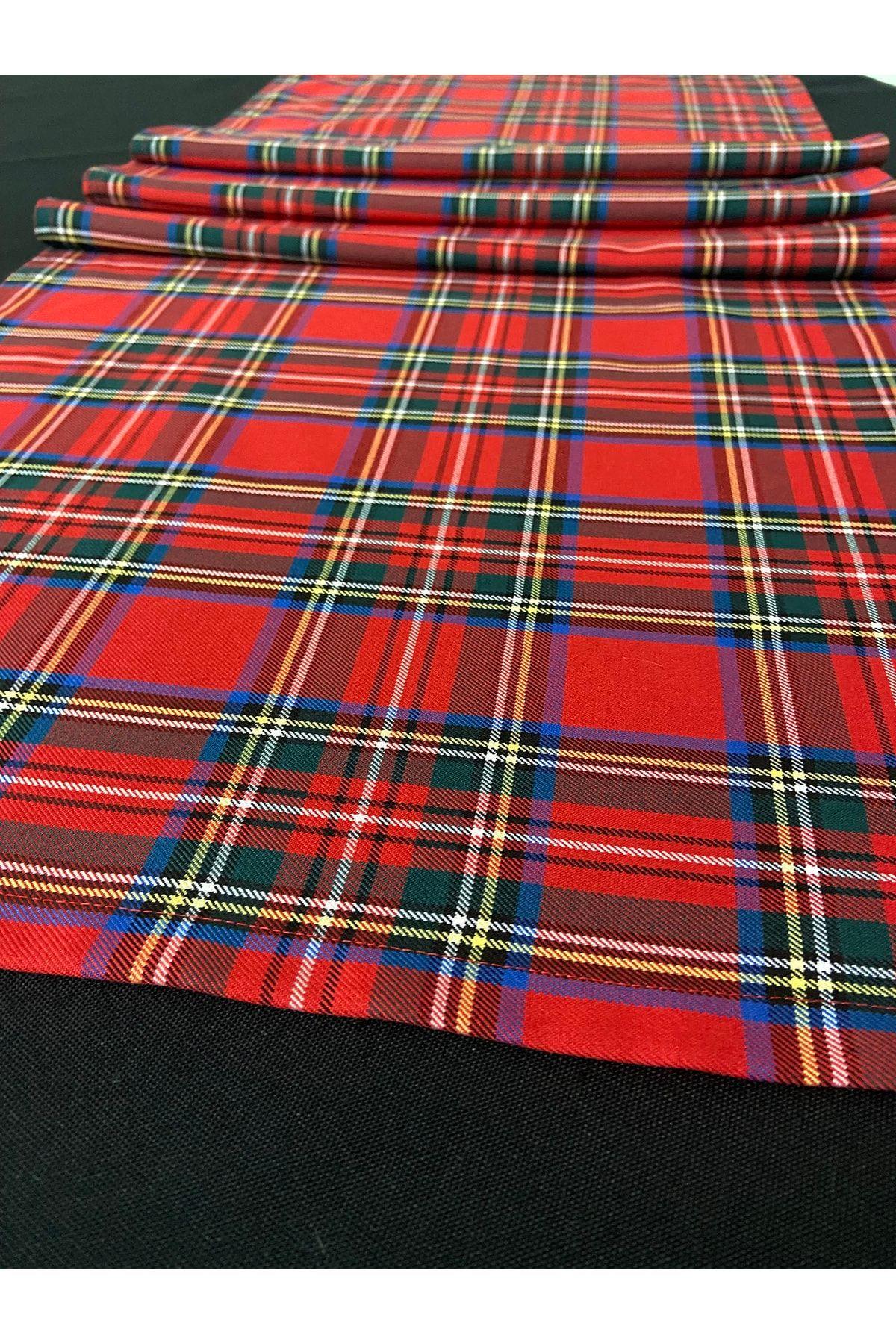 Yılbaşı Özel Runner, Kırmızı Ekose Özel Dikim Runner 40 X 140