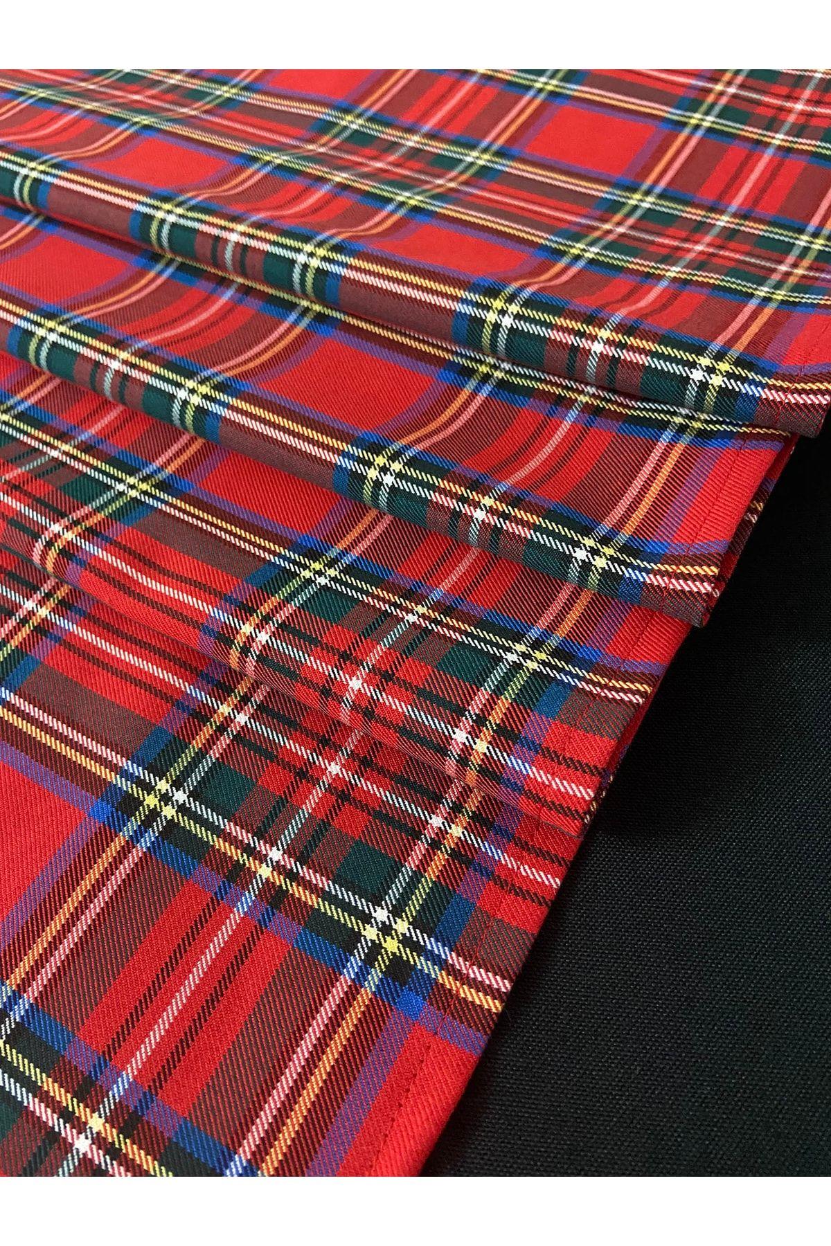 Yılbaşı Özel Runner, Kırmızı Ekose Özel Dikim Runner 40 X 140