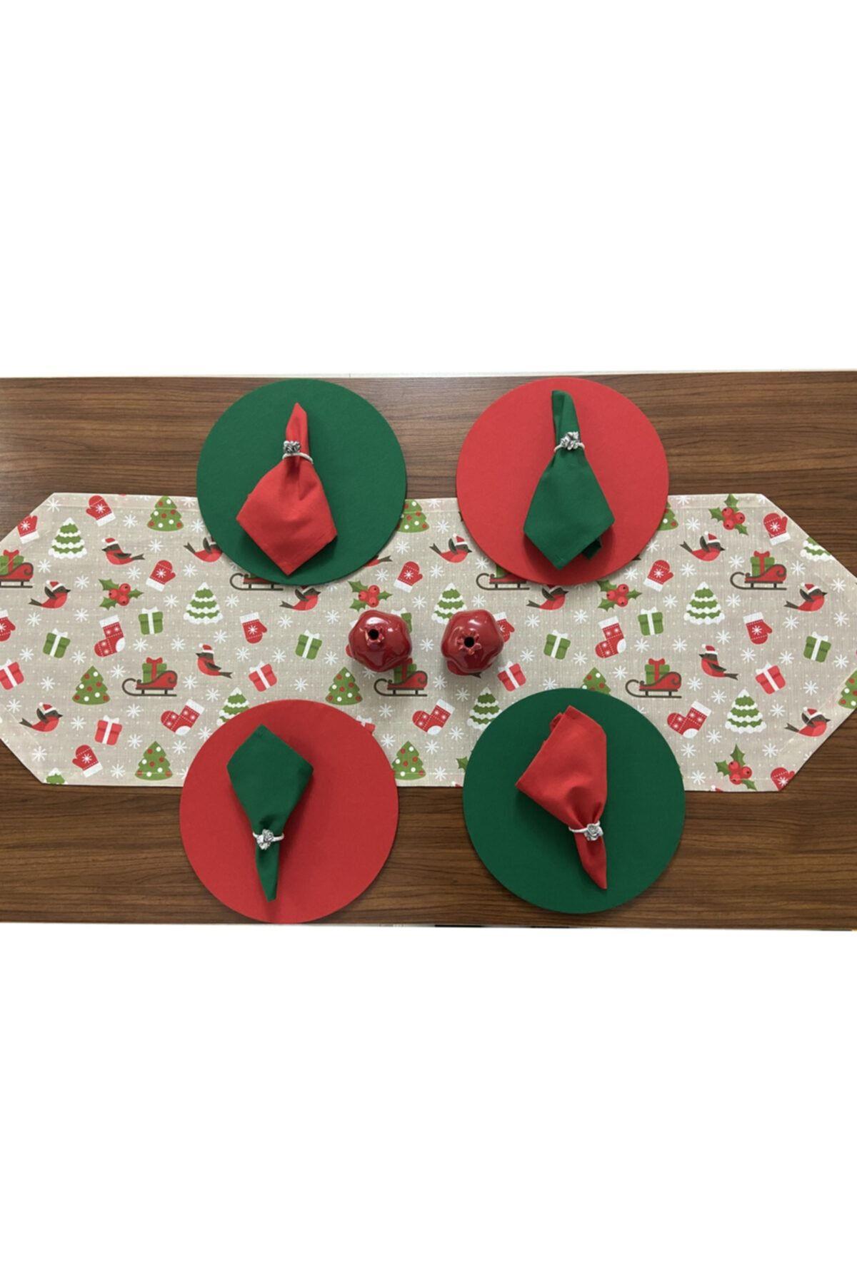 Yılbaşı Sofrası Runner , 4 Supla , 4 Servis Peçetesi , 4 Kişilik Set
