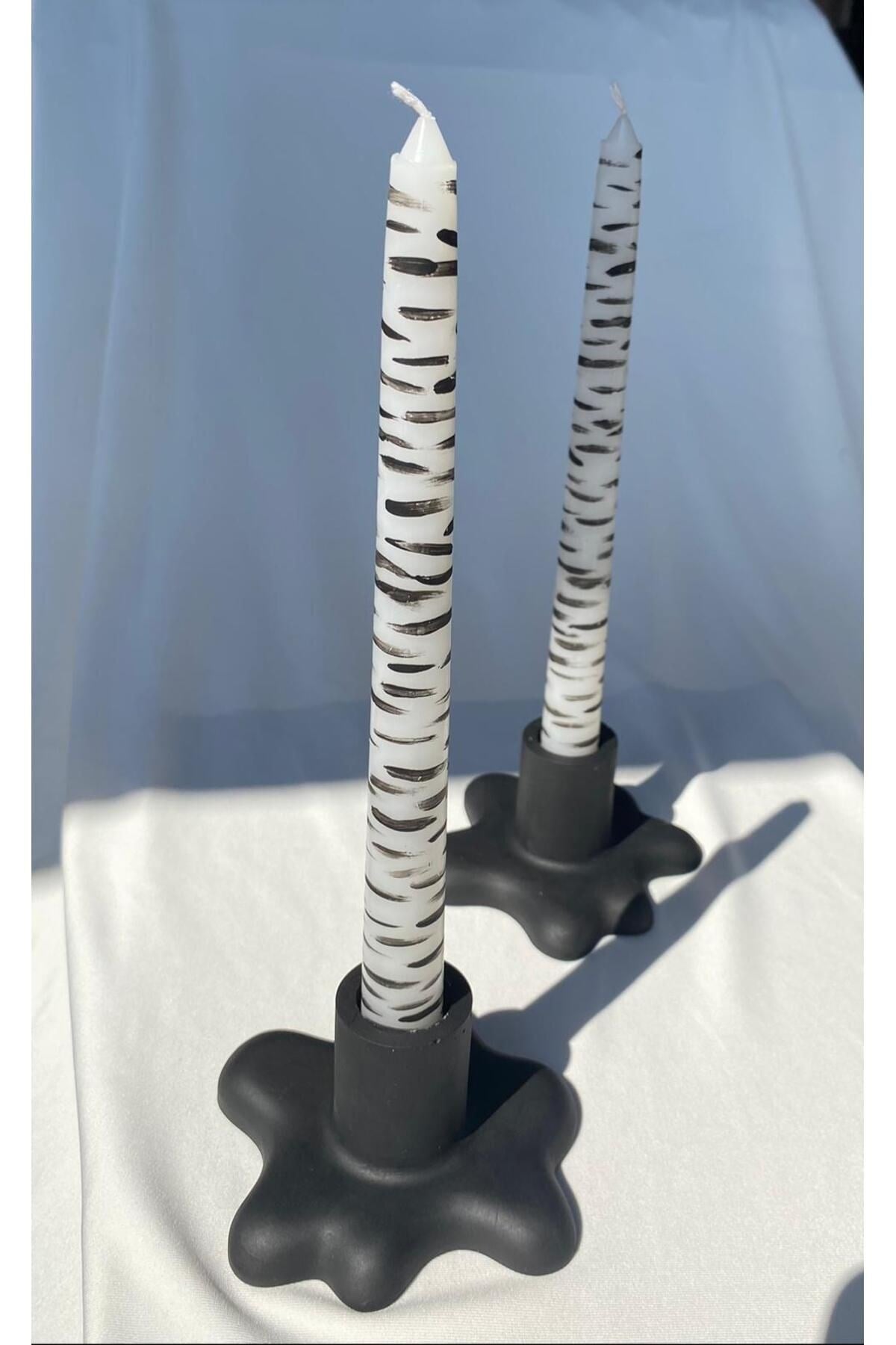 Zebra Desenli 2’li Şamdan Mum