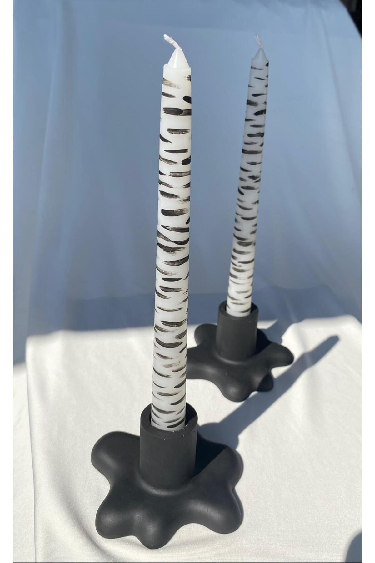 Zebra Desenli 2’li Şamdan Mum