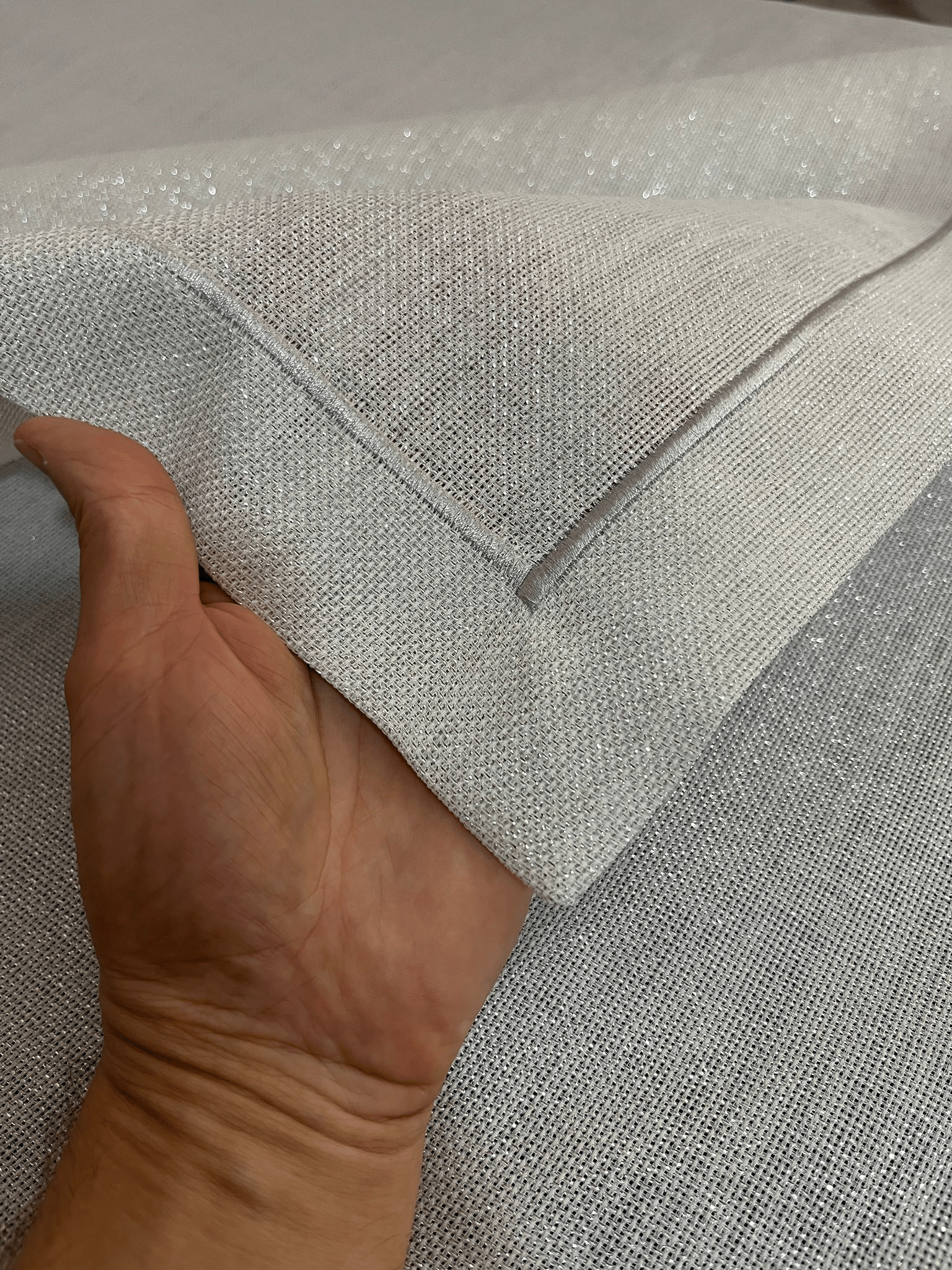 Zeren Home Piko İşlemeli Keten Görünümlü Simli Linen Gümüş Runner 40x150