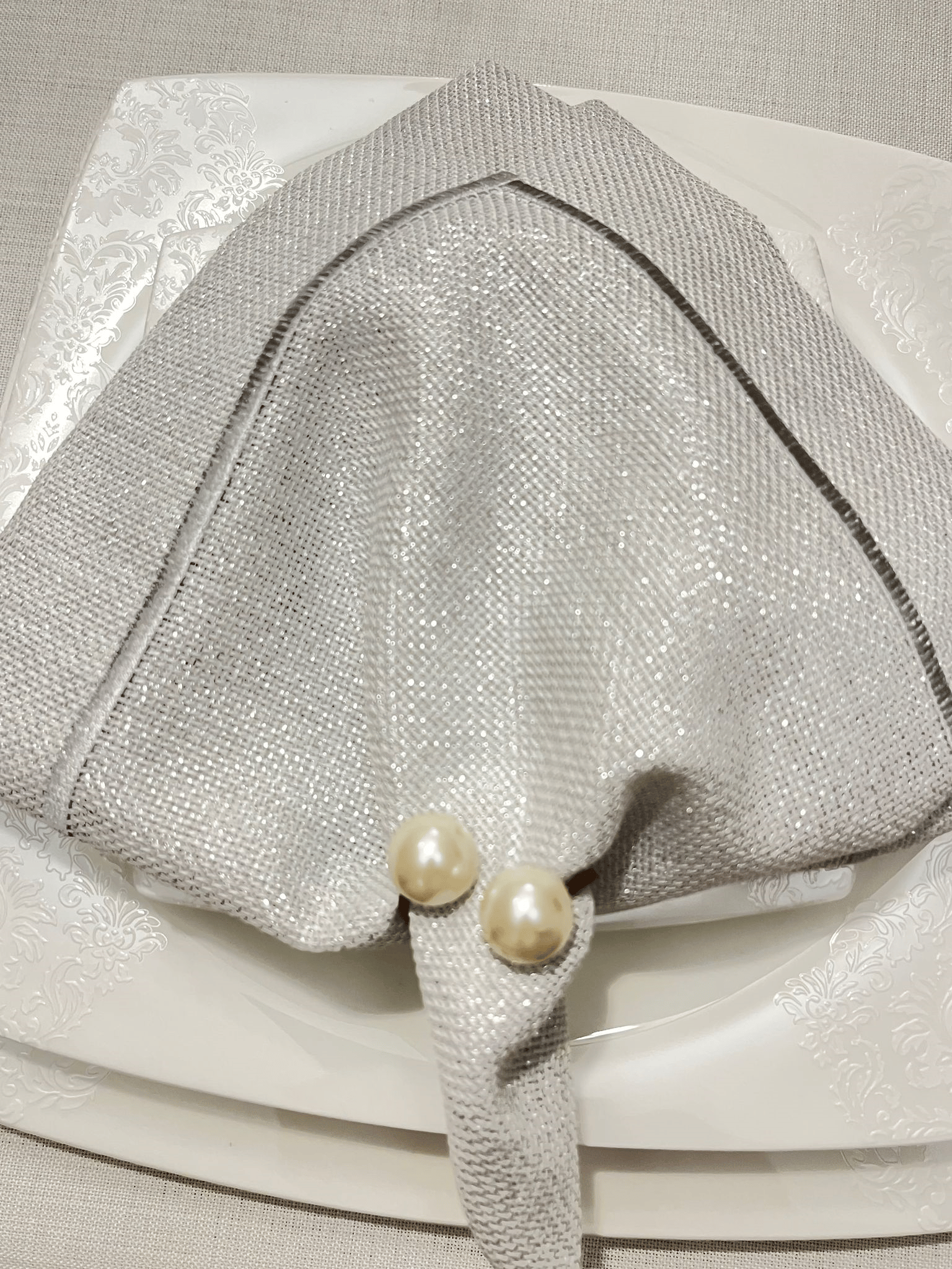 Zeren Home Piko Sarma Detaylı Polyester Keten Dertsiz Sunum Peçetesi Gümüş 40 x 40 - 6 Adet
