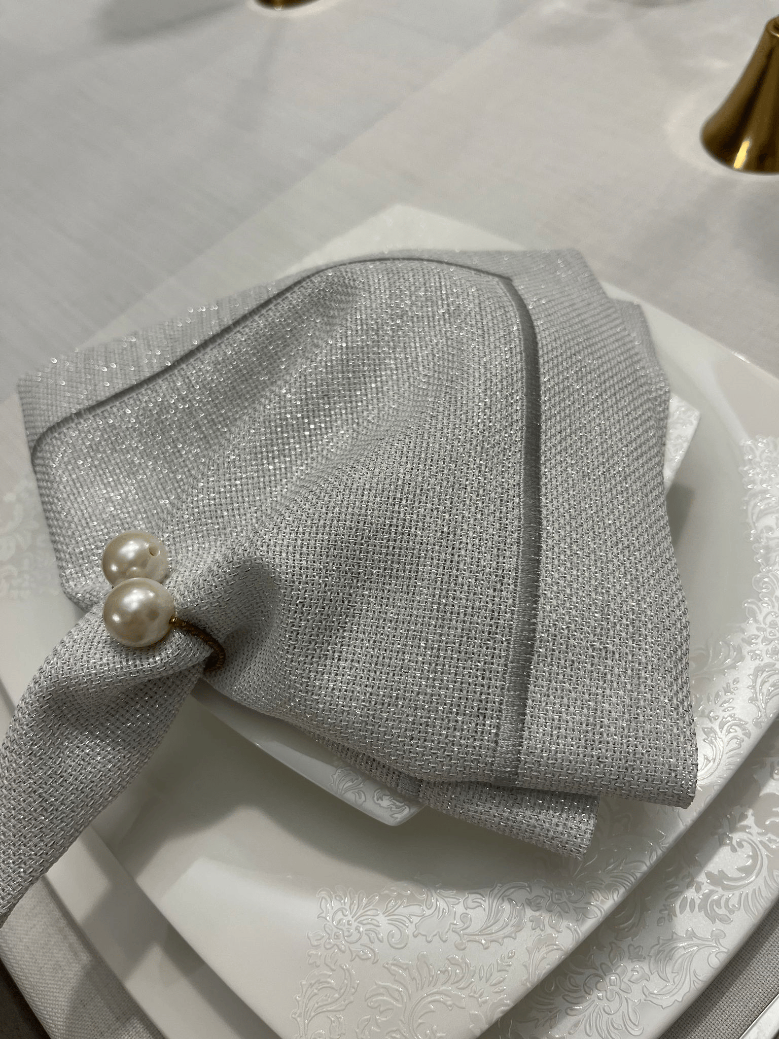 Zeren Home Piko Sarma Detaylı Polyester Keten Dertsiz Sunum Peçetesi Gümüş 40 x 40 - 6 Adet
