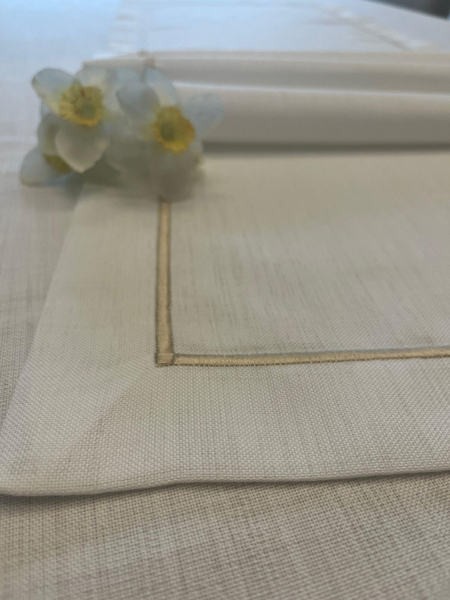 Zeren Home Polyester Keten Gold Piko Detaylı Kırık Beyaz Runner 40 x 160