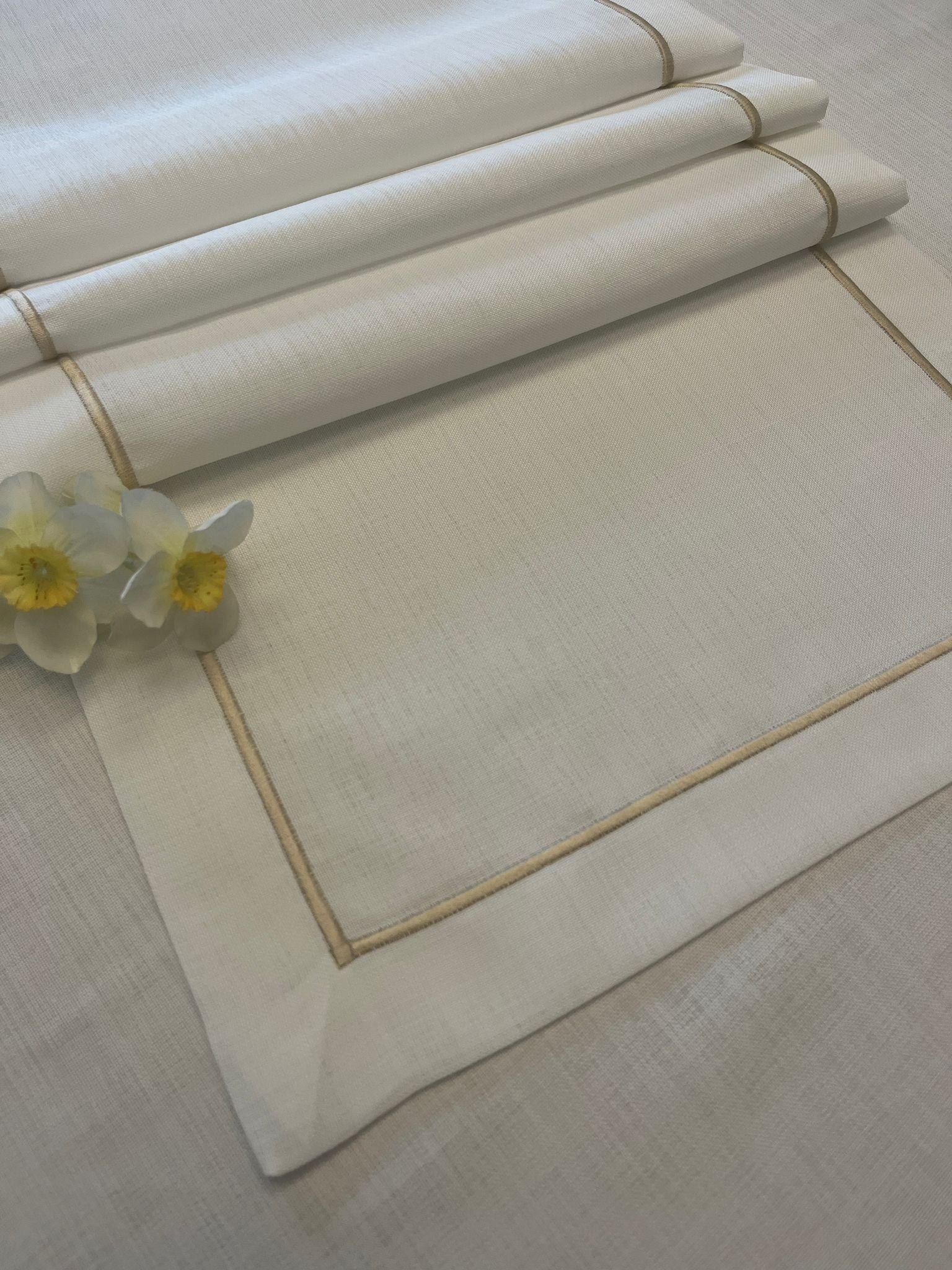 Zeren Home Polyester Keten Gold Piko Detaylı Kırık Beyaz Runner 40 x 160