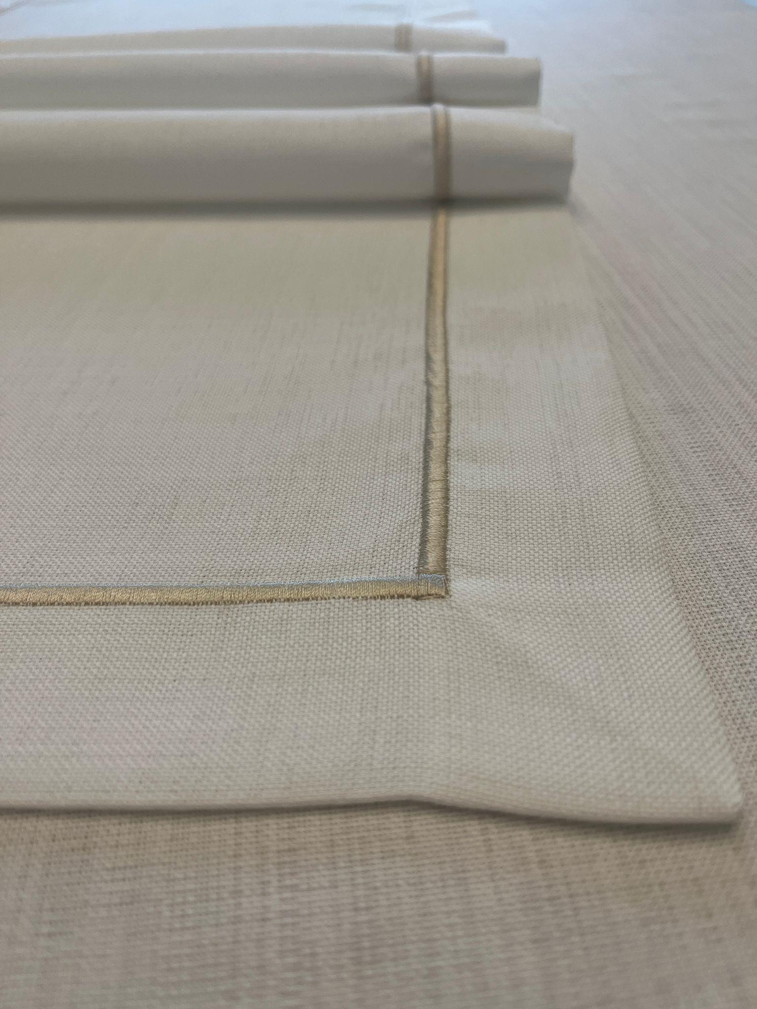 Zeren Home Polyester Keten Gold Piko Detaylı Kırık Beyaz Runner 40 x 160