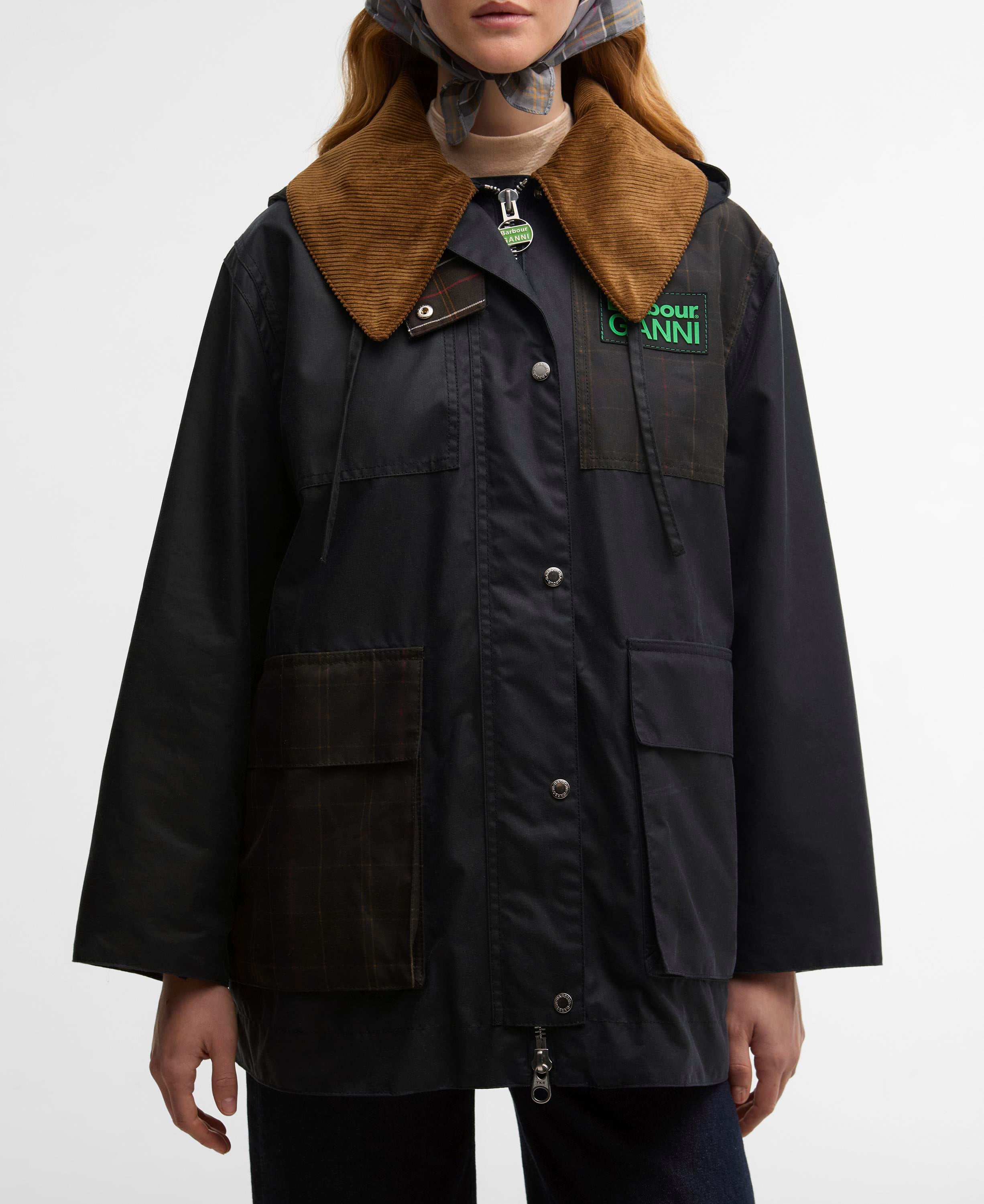 Barbour x Ganni Hooded Duffle Yağlı Ceket