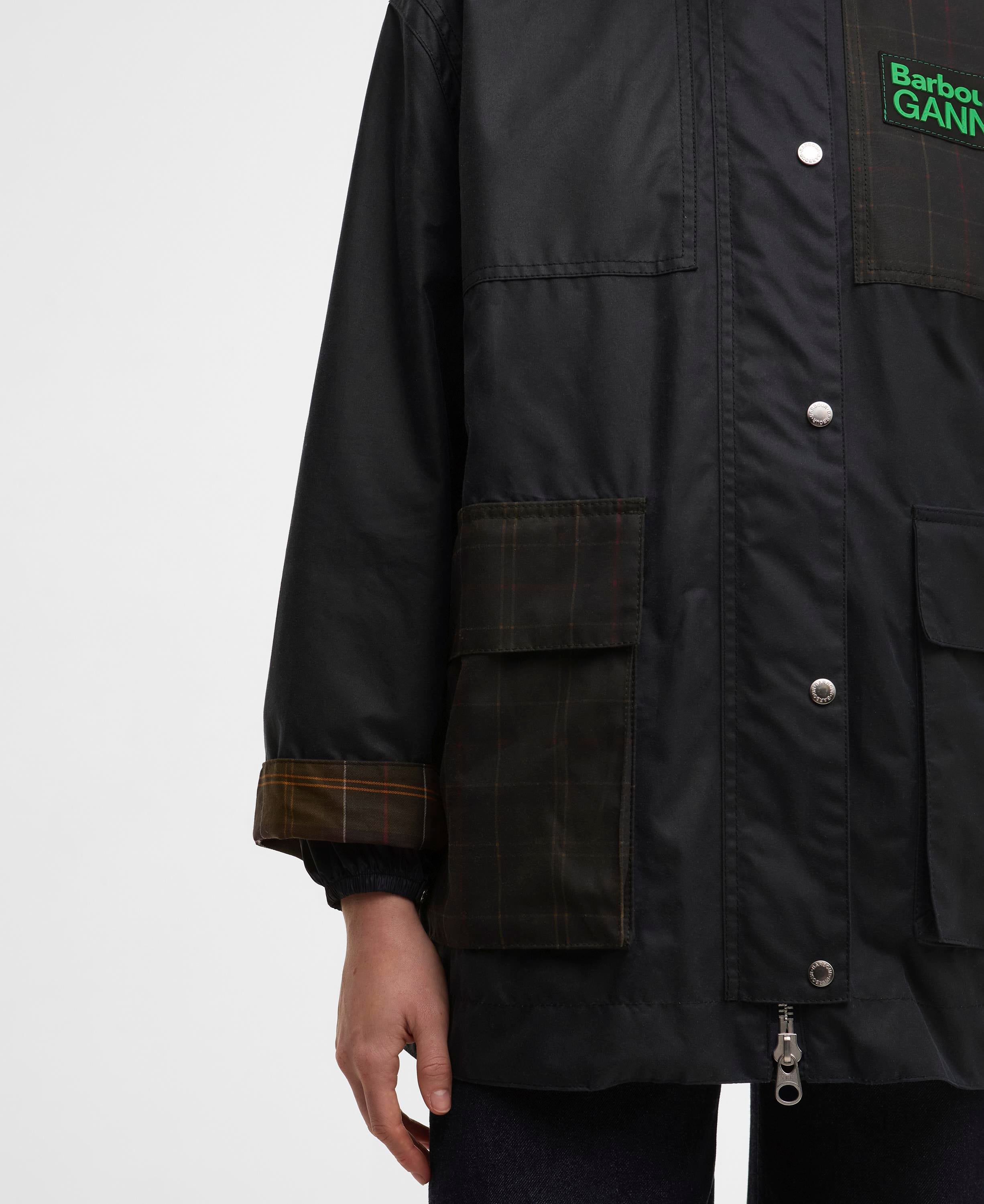 Barbour x Ganni Hooded Duffle Yağlı Ceket