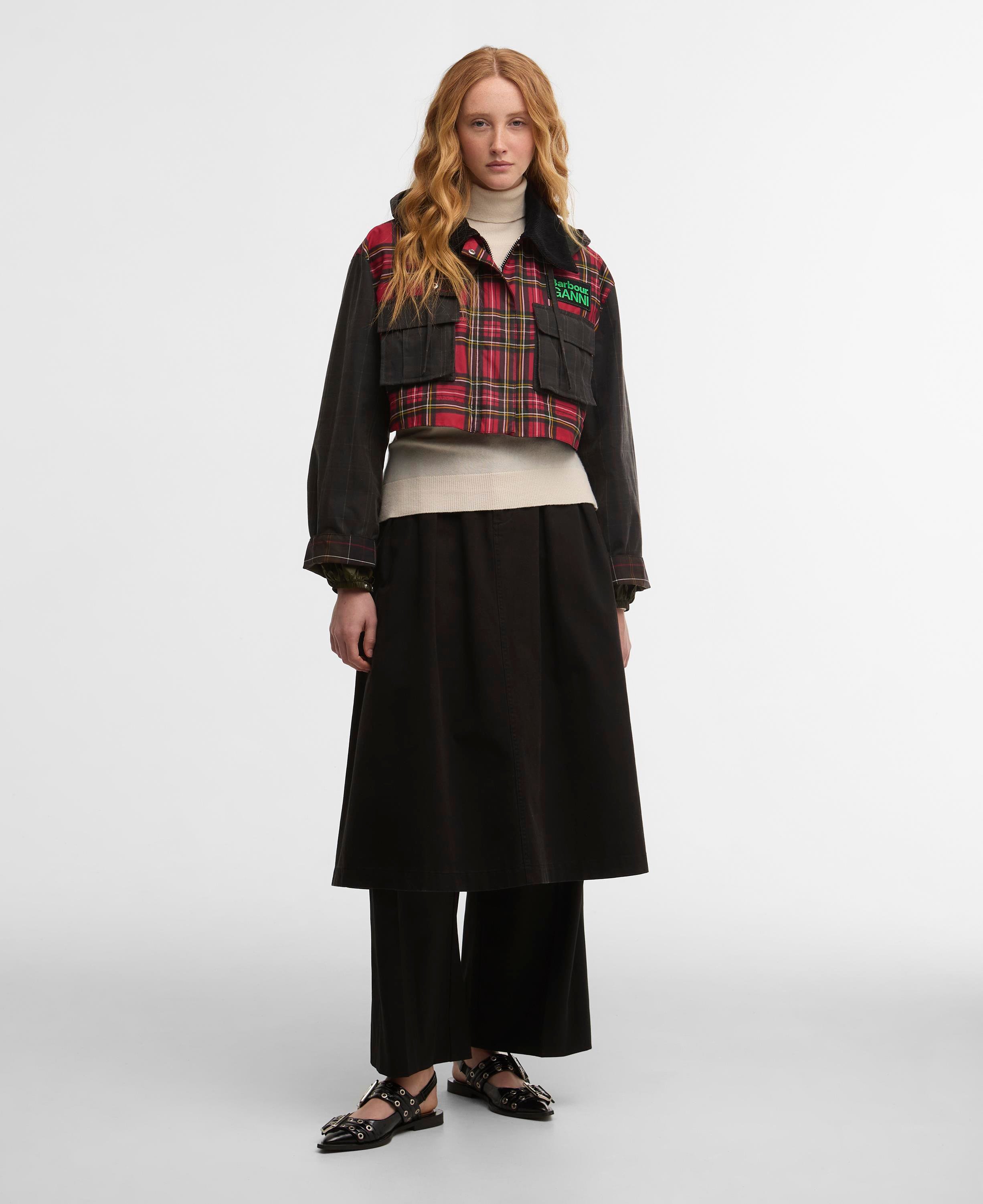 Barbour x Ganni Tartan Peplum Yağlı Ceket