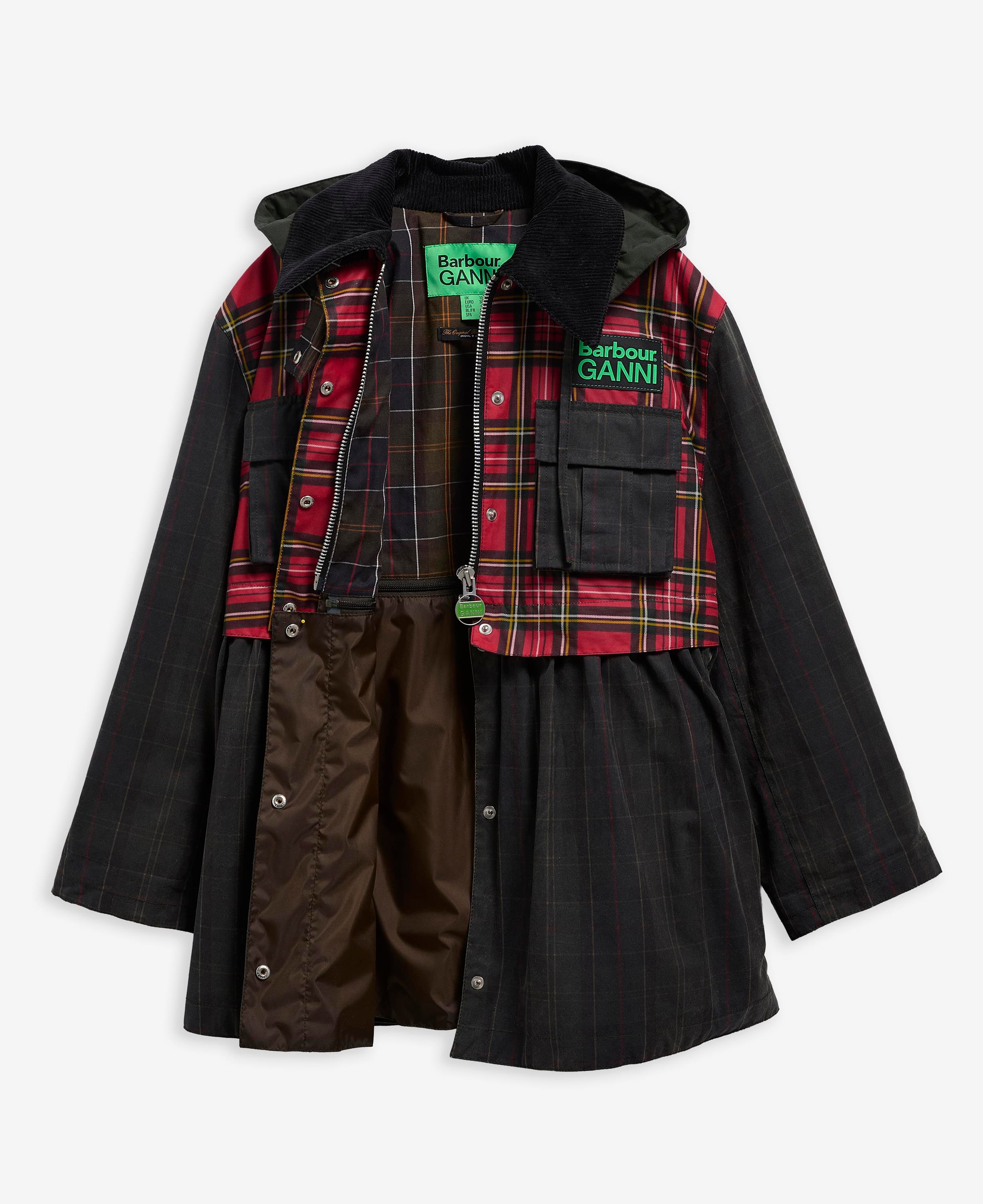 Barbour x Ganni Tartan Peplum Yağlı Ceket