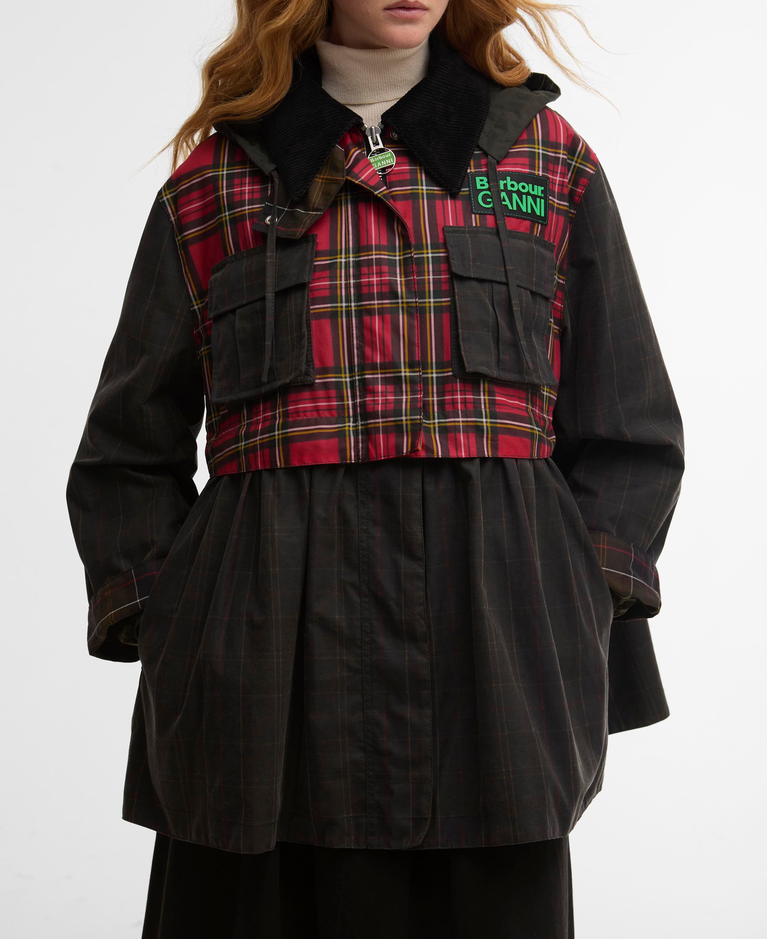 Barbour x Ganni Tartan Peplum Yağlı Ceket