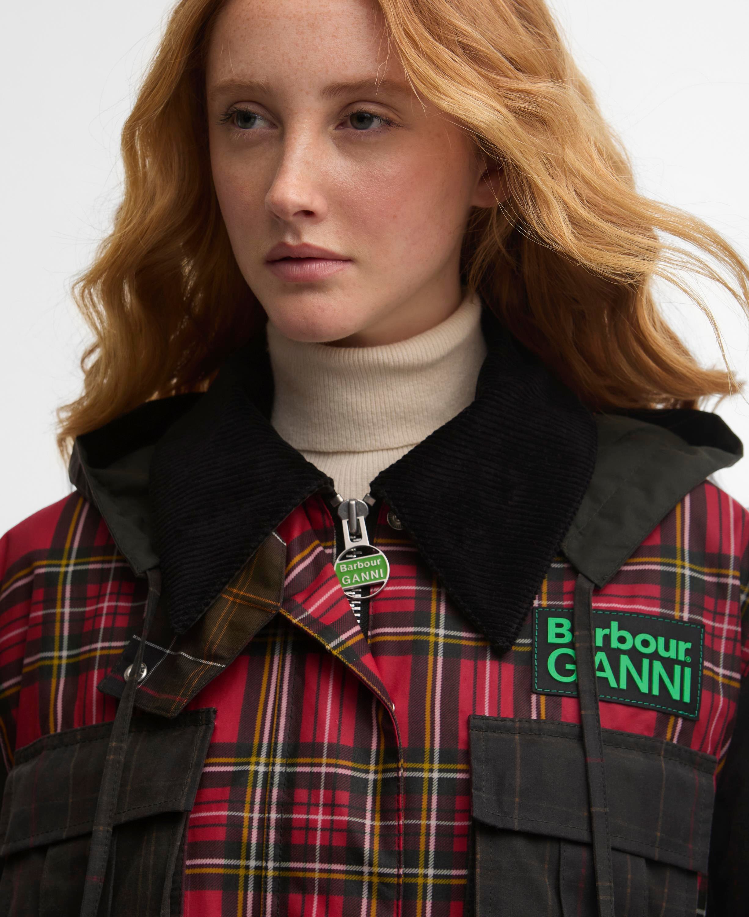 Barbour x Ganni Tartan Peplum Yağlı Ceket