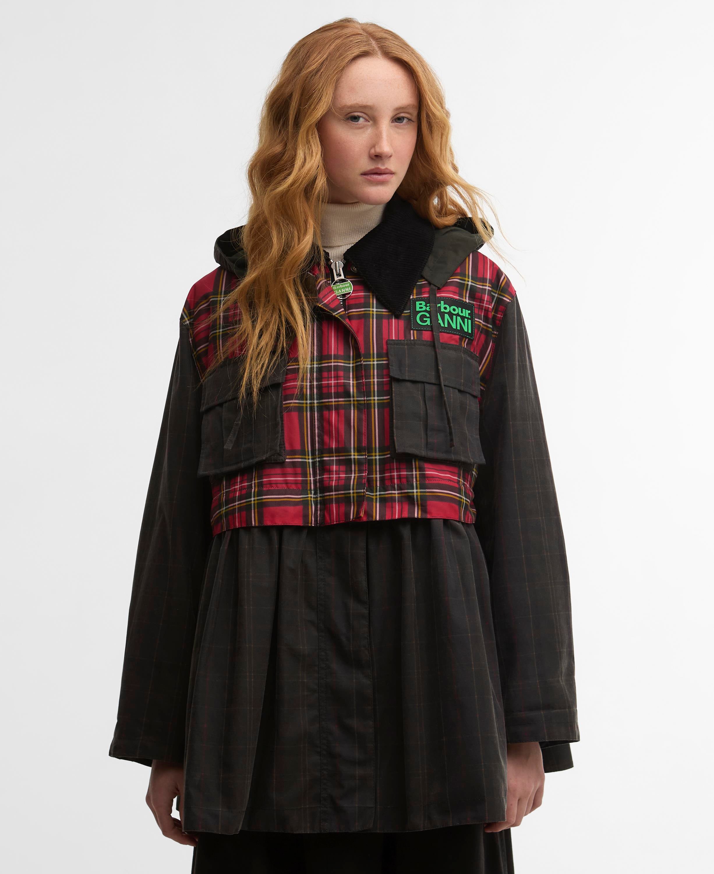 Barbour x Ganni Tartan Peplum Yağlı Ceket