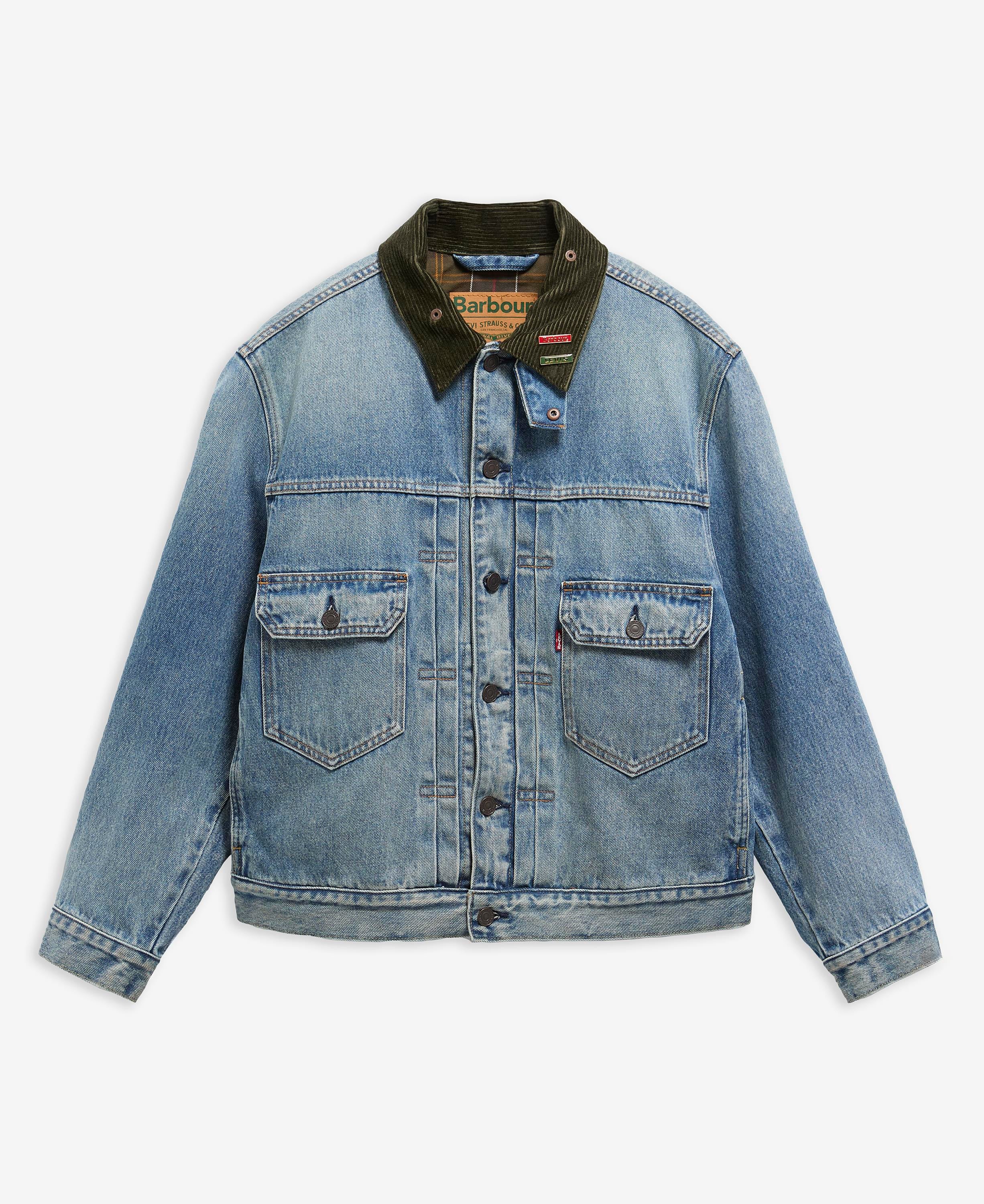盆暮Levi's × Barbour Type ii Denim Barbour x Levis Type II Denim Ceket NY51 Navy