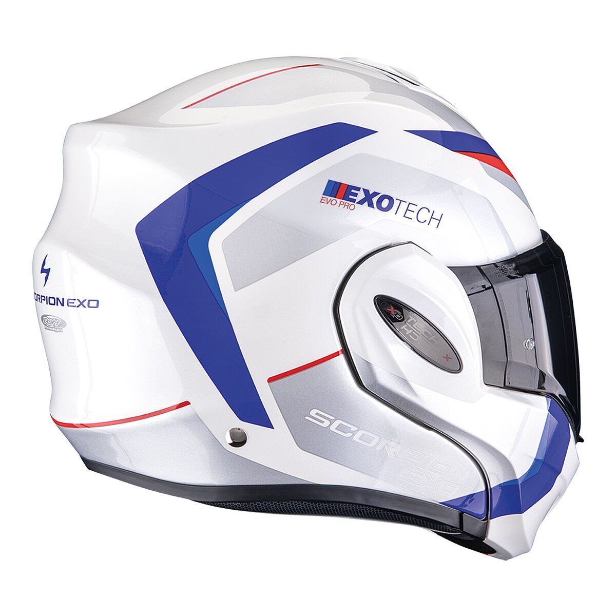 SCORPİON EXO-TECH EVO PRO ACUTİ ÇENE AÇILABİLİR MOTOSİKLET BEYAZ / MAVİ / KIRMIZISCORPIONÇene Açılır Kasklar
