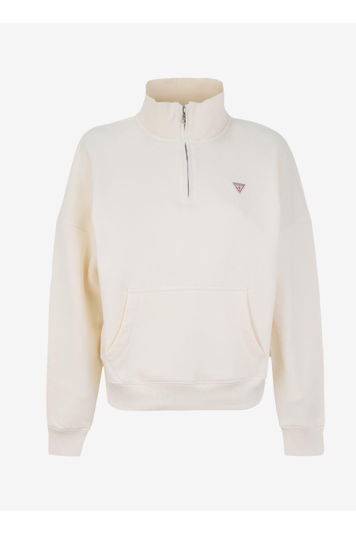 Jeans Fermuarlı Yaka Desenli Krem Kadın Sweatshırt GJ HALF ZIP OS MINI - ORGANIC CO/PL