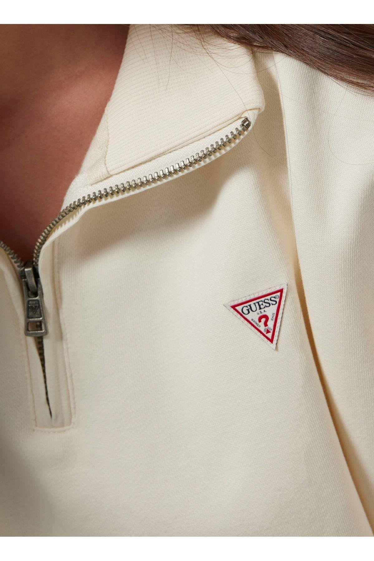 Jeans Fermuarlı Yaka Desenli Krem Kadın Sweatshırt GJ HALF ZIP OS MINI - ORGANIC CO/PL