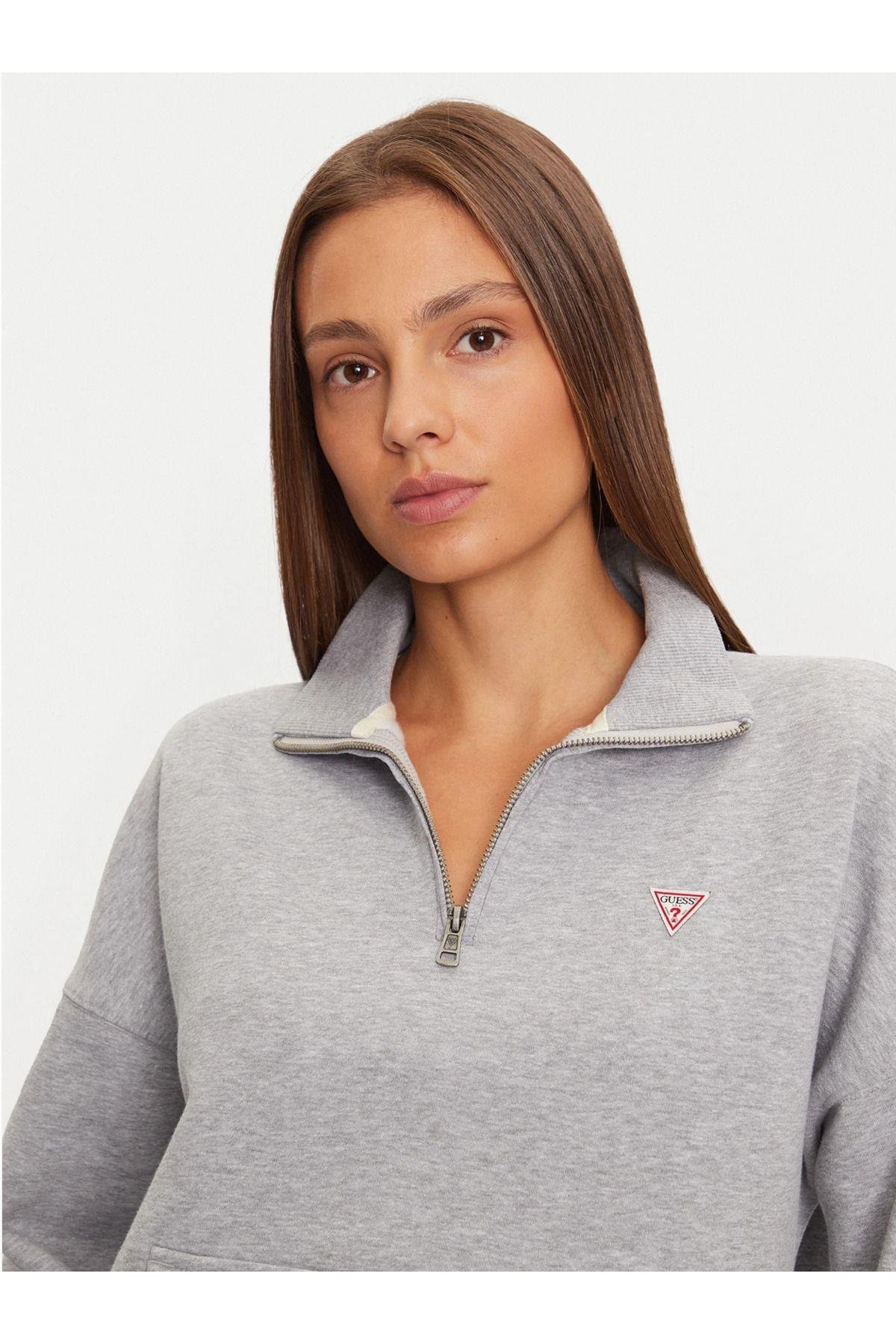 Jeans  Fermuarlı Yaka Marka Logo Desenli Kadın Sweatshirt GJ HALF ZIP OS MINI - ORGANIC CO/PL