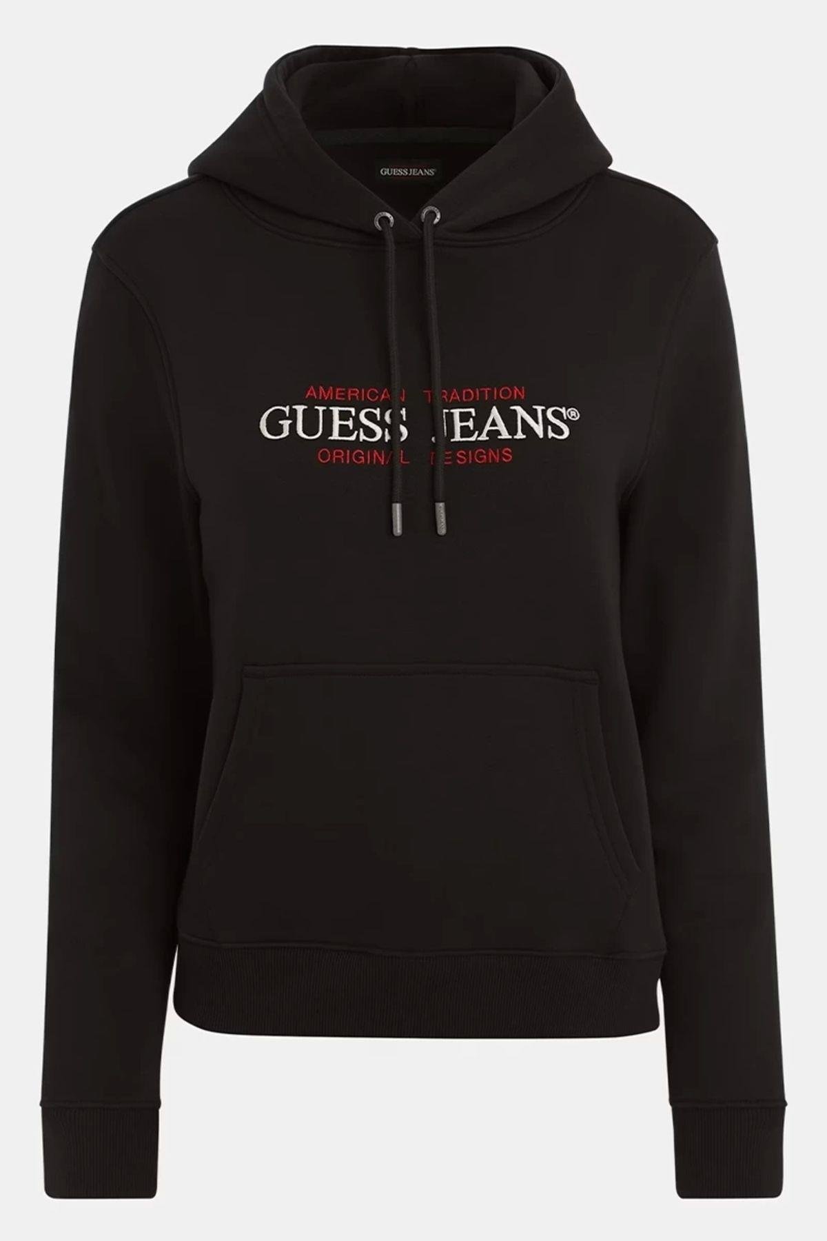 Jeans Kadın Kapüşonlu Oversize Siyah Sweatshirt